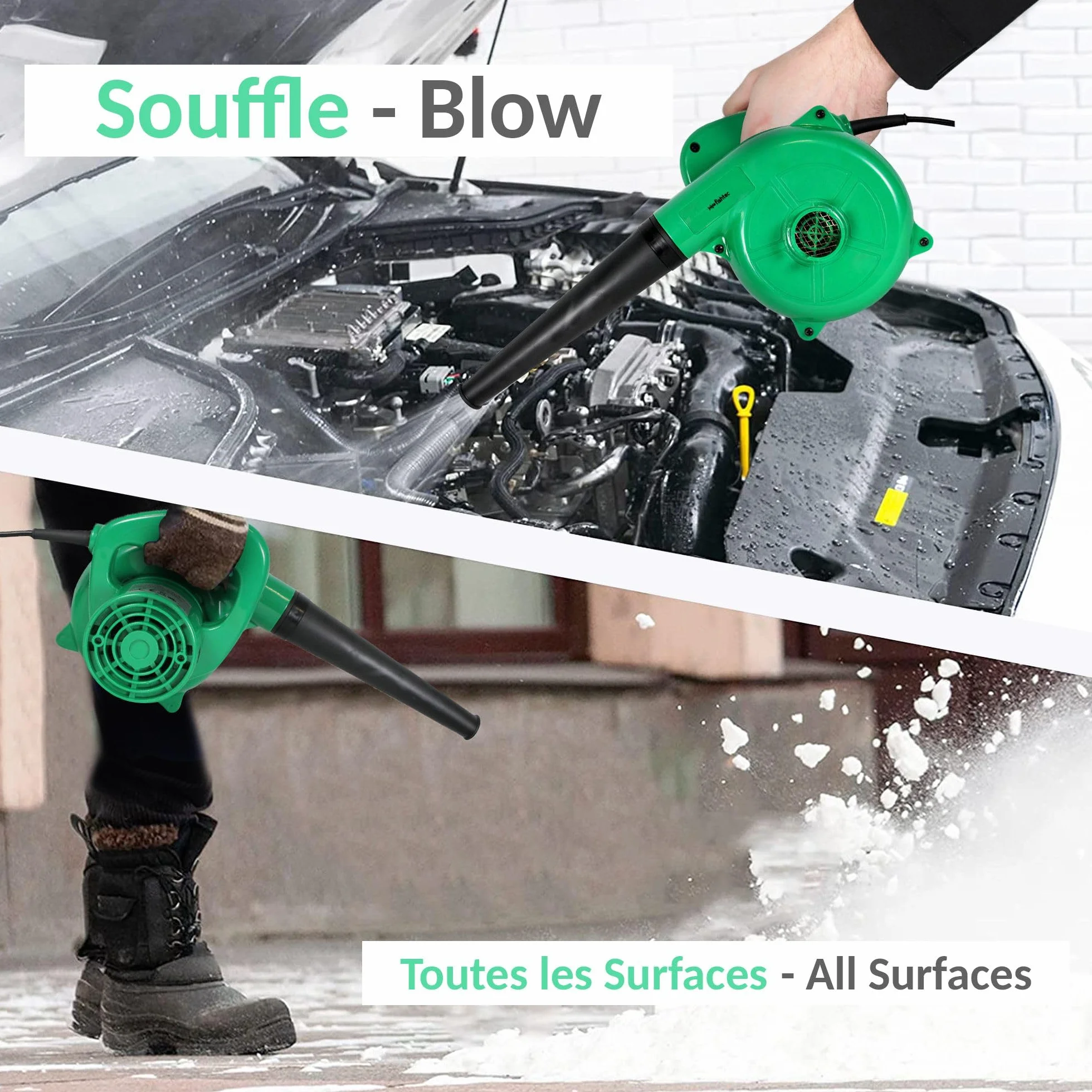 FISHTEC Mini Souffleur Aspirateur 2 en 1 500W Électrique avec Sac Feuilles Jardin