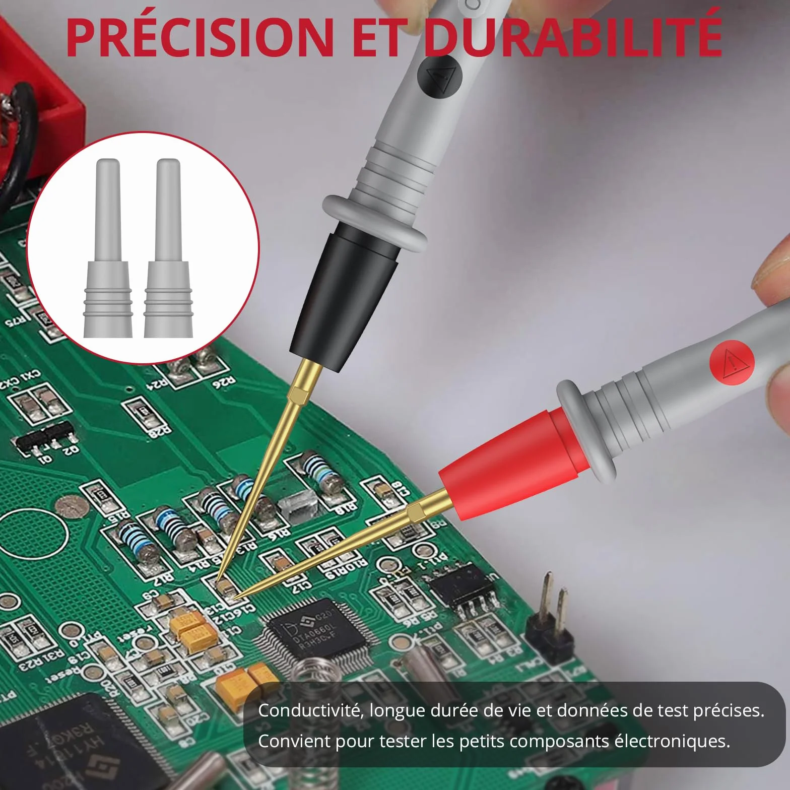 BINTA Cordons de Test Multimètre CAT III 1000V 20A, 1m Câbles avec Fiches Banane 4mm Isolées, Pointes Interchangeables 1/2/4mm (Plaquées Or), Pinces Crocodile, Capuchons