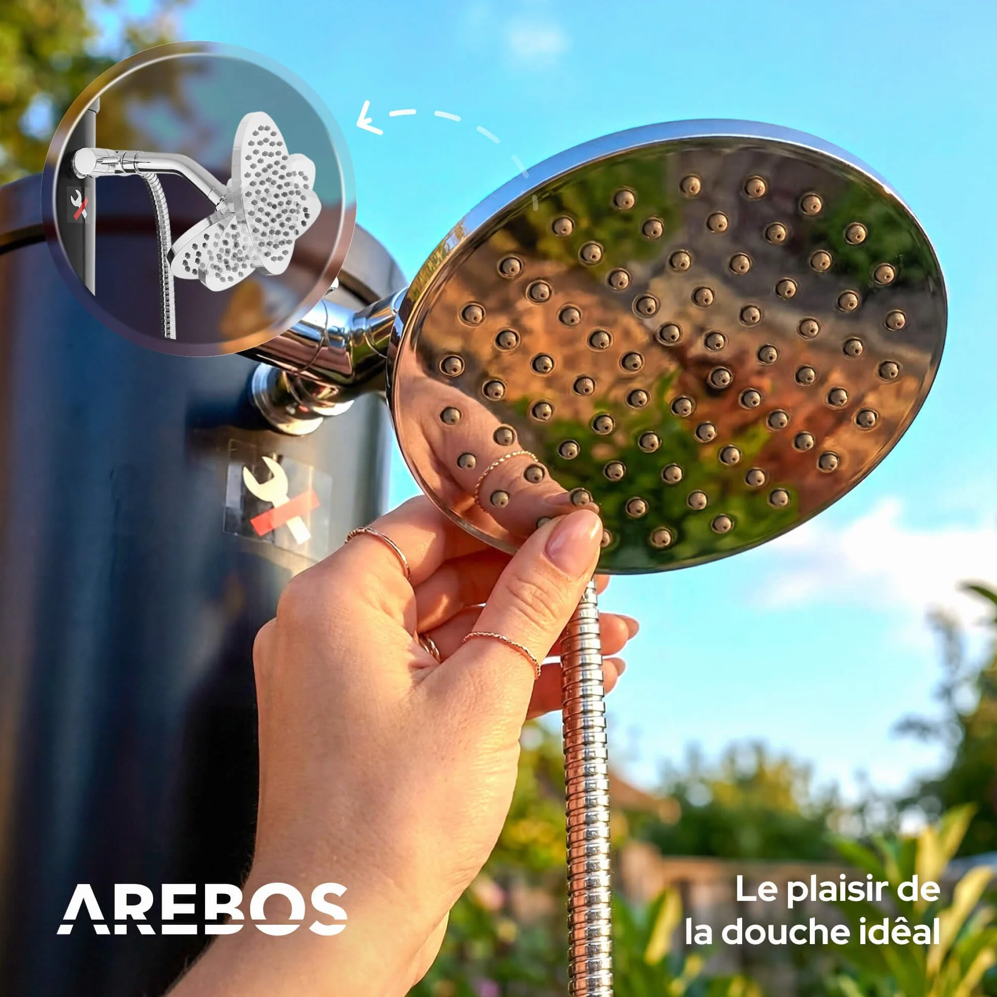 AREBOS Douche Solaire 40 L avec thermomètre intégré, Noir