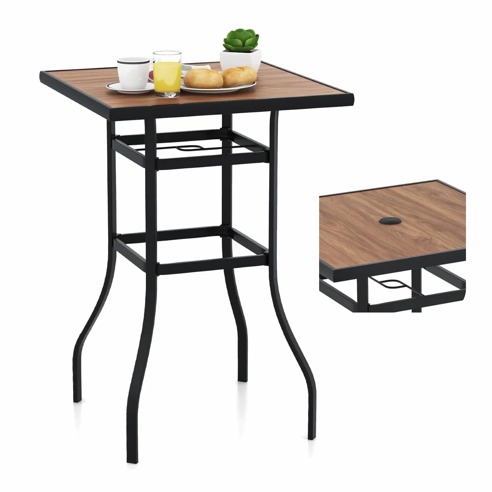 KOMFOTTEU Table de Bar Style Moderne Plateau SPC 70x70x102 cm Métal Intérieur Extérieur