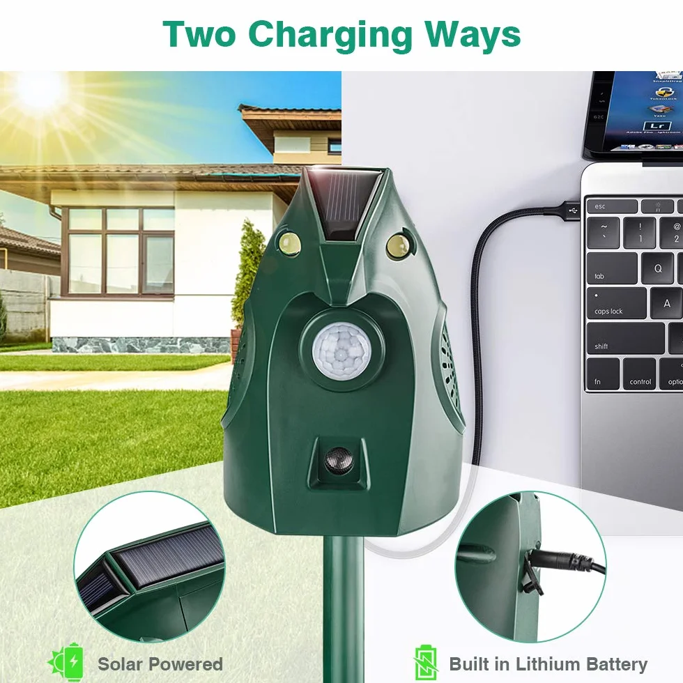 Répulsif Ultrason Chat Extérieur Solaire Anti Chat Chien Jardin USB