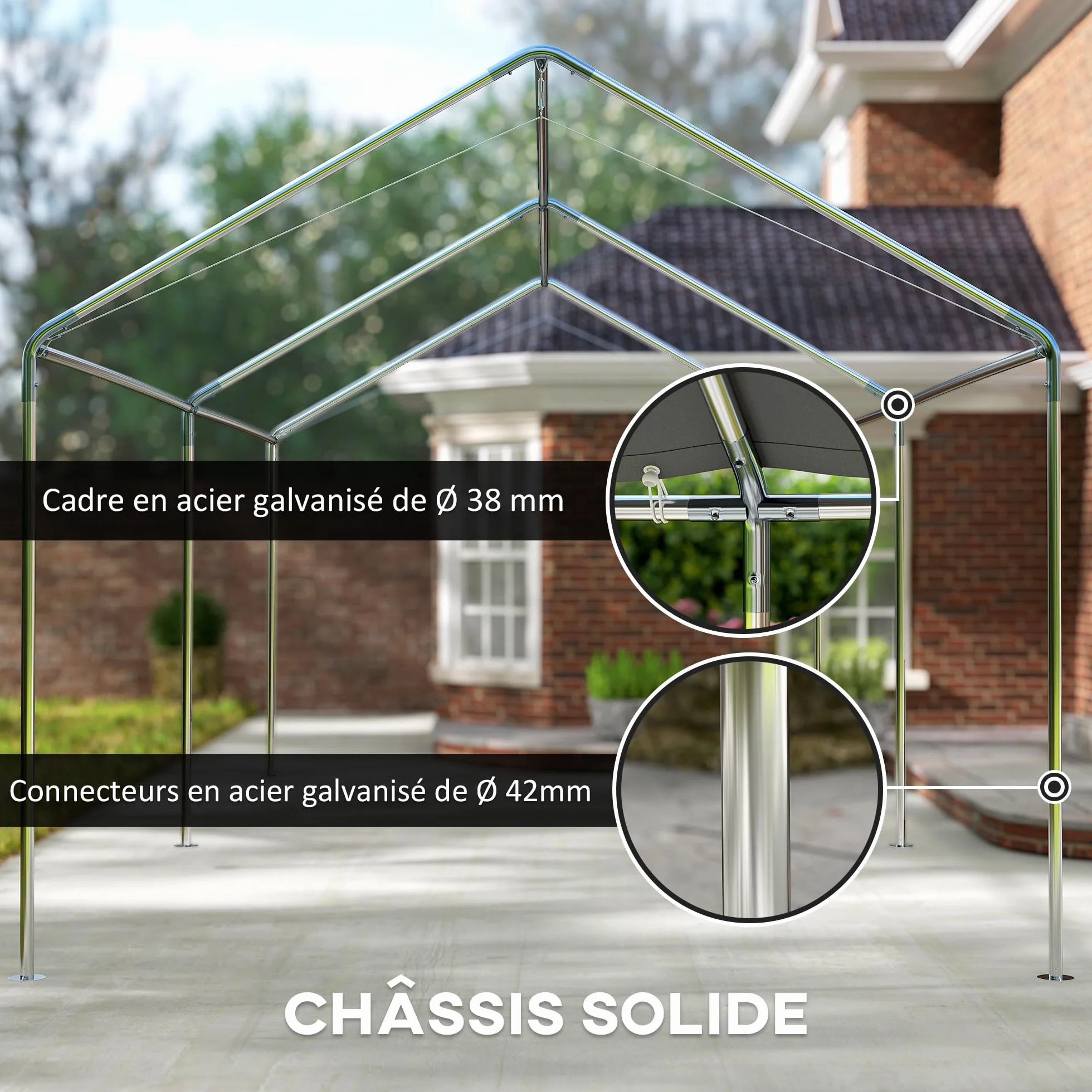 Outsunny Carport 6x3 m Acier galvanisé Toit PE Gris