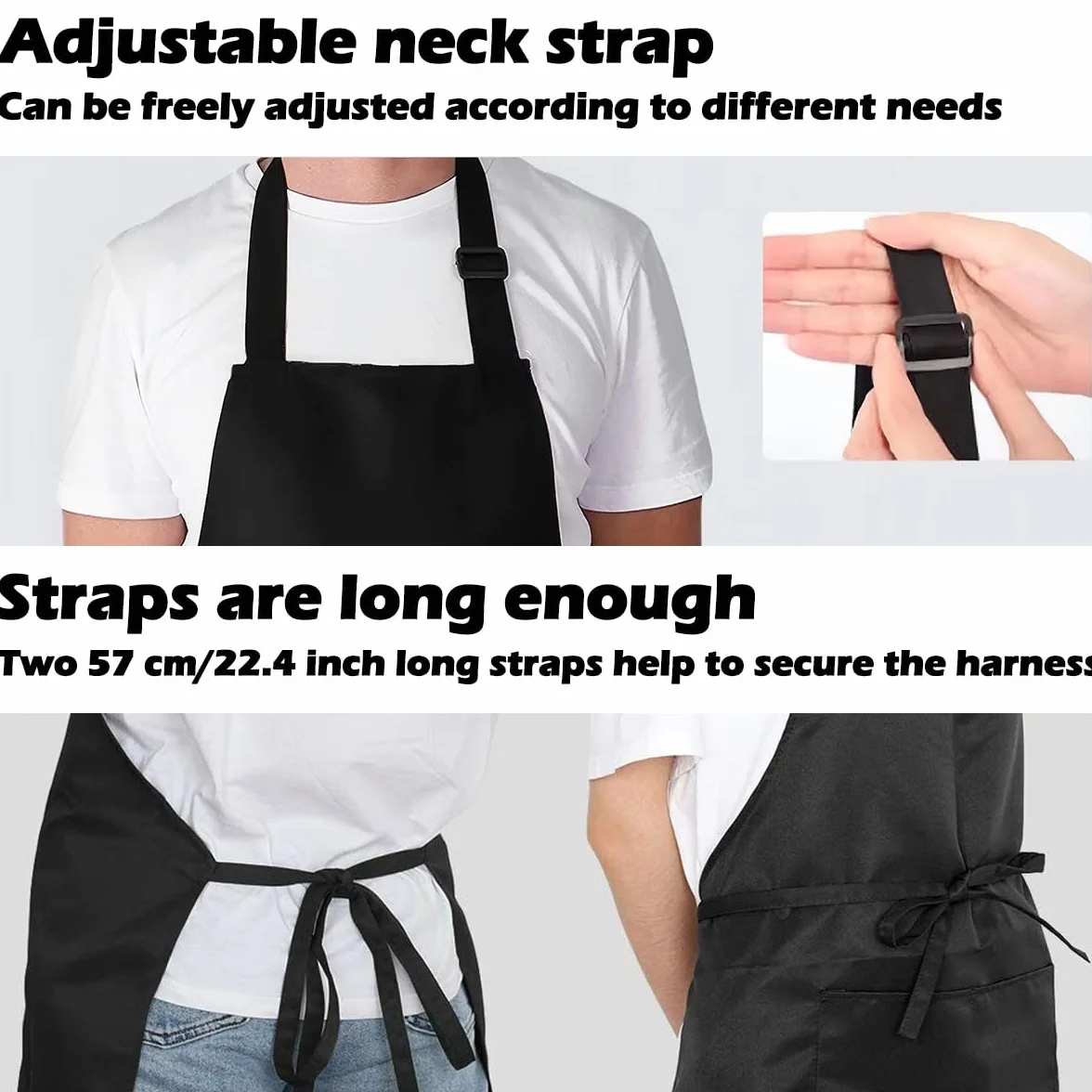 Tablier Cuisine Homme Humour Coton Barbecue Réglable Étanche Noir avec 3 Poches