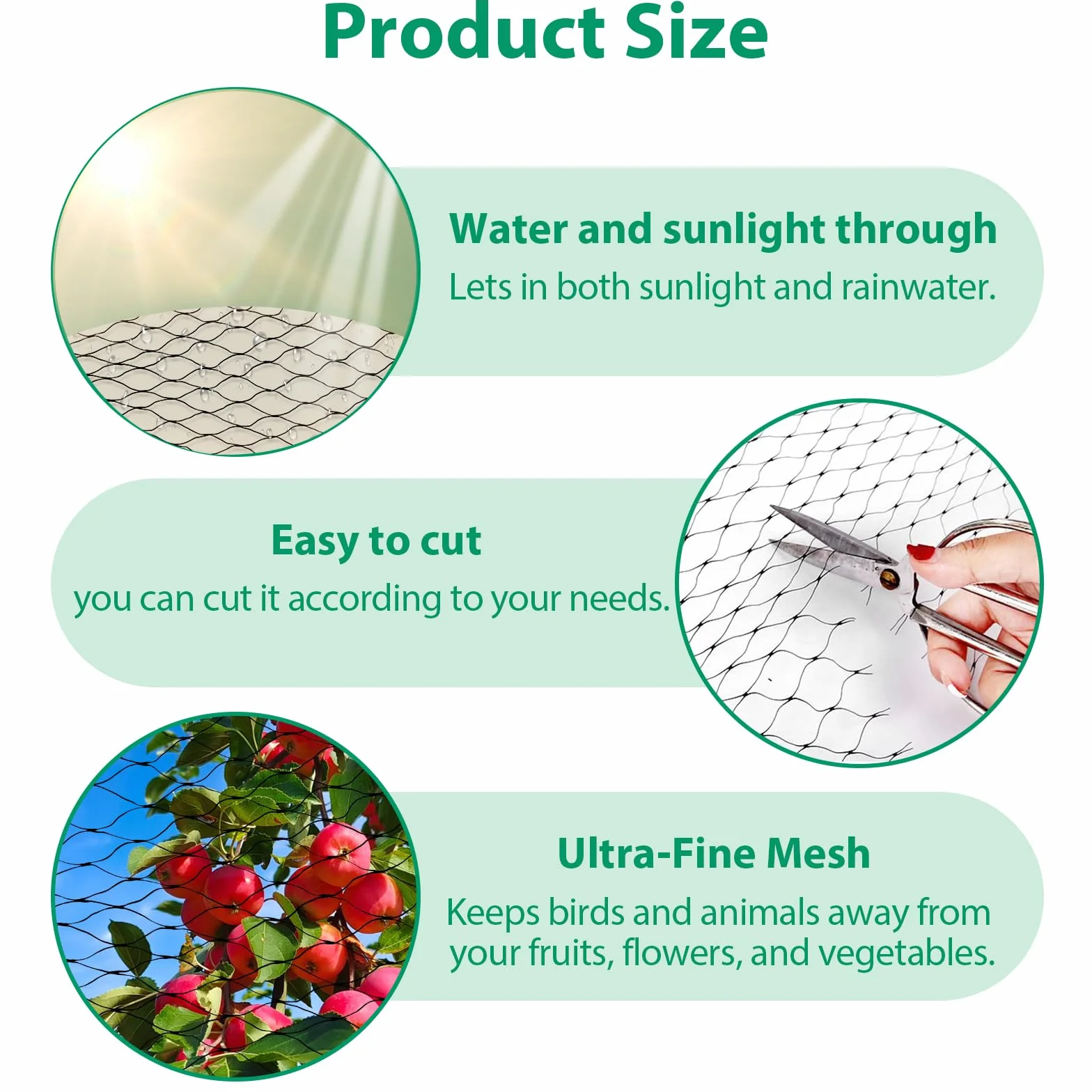 Filet de Protection Anti-Oiseaux 4m x 6m, Filet de Jardin à Mailles Fines, Réutilisable pour Arbres Fruitiers et Légumes