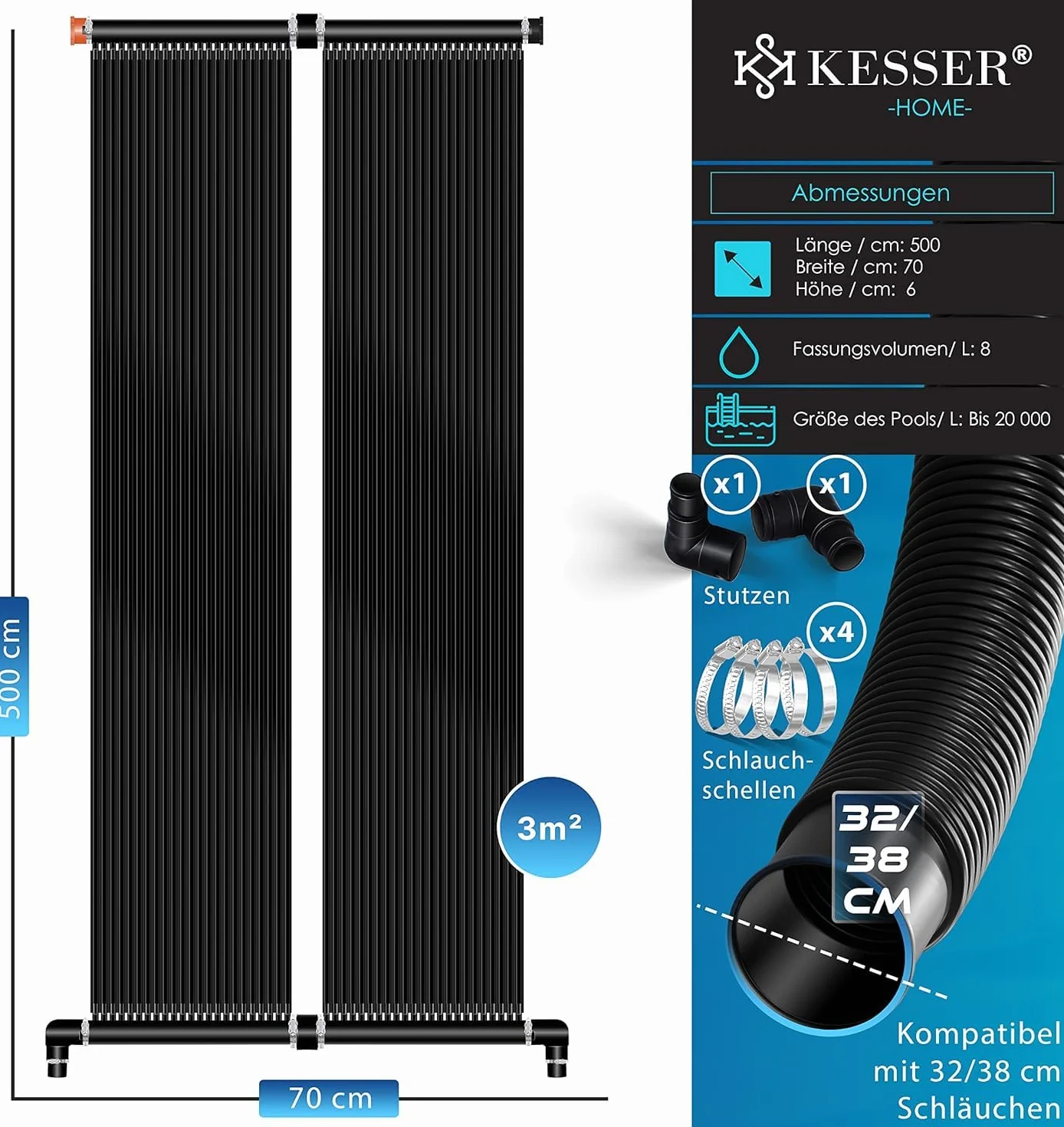 KESSER Chauffage Solaire pour Piscine Capteur Solaire 500 x 70cm UV Résistant
