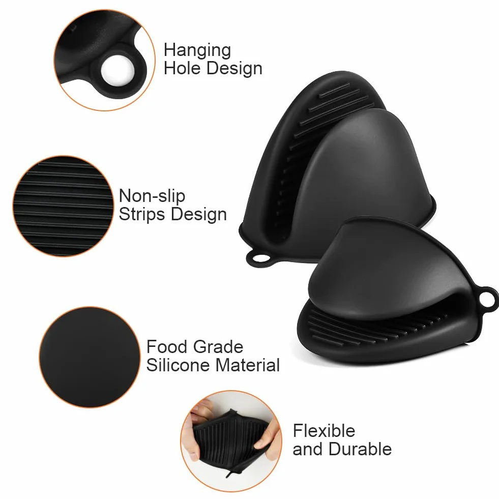Gants de Cuisine épais en Silicone, 1 Paire Résistant à la Chaleur Antidérapants pour Cuisiner Barbecue Cuisson (Noir)