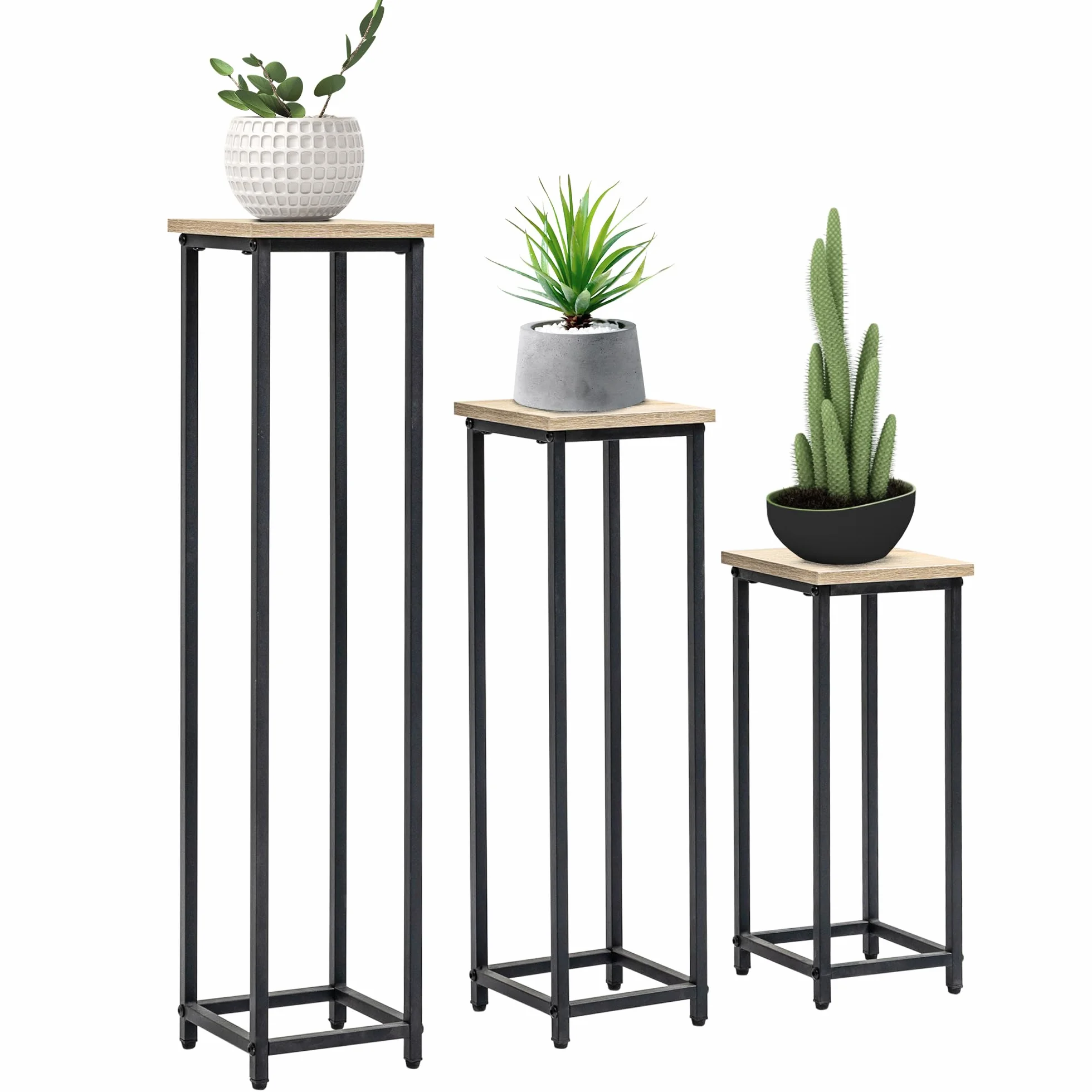 Outsunny Lot 3 supports pot de fleurs porte-plantes empilables 21x21x50/70/90 cm acier