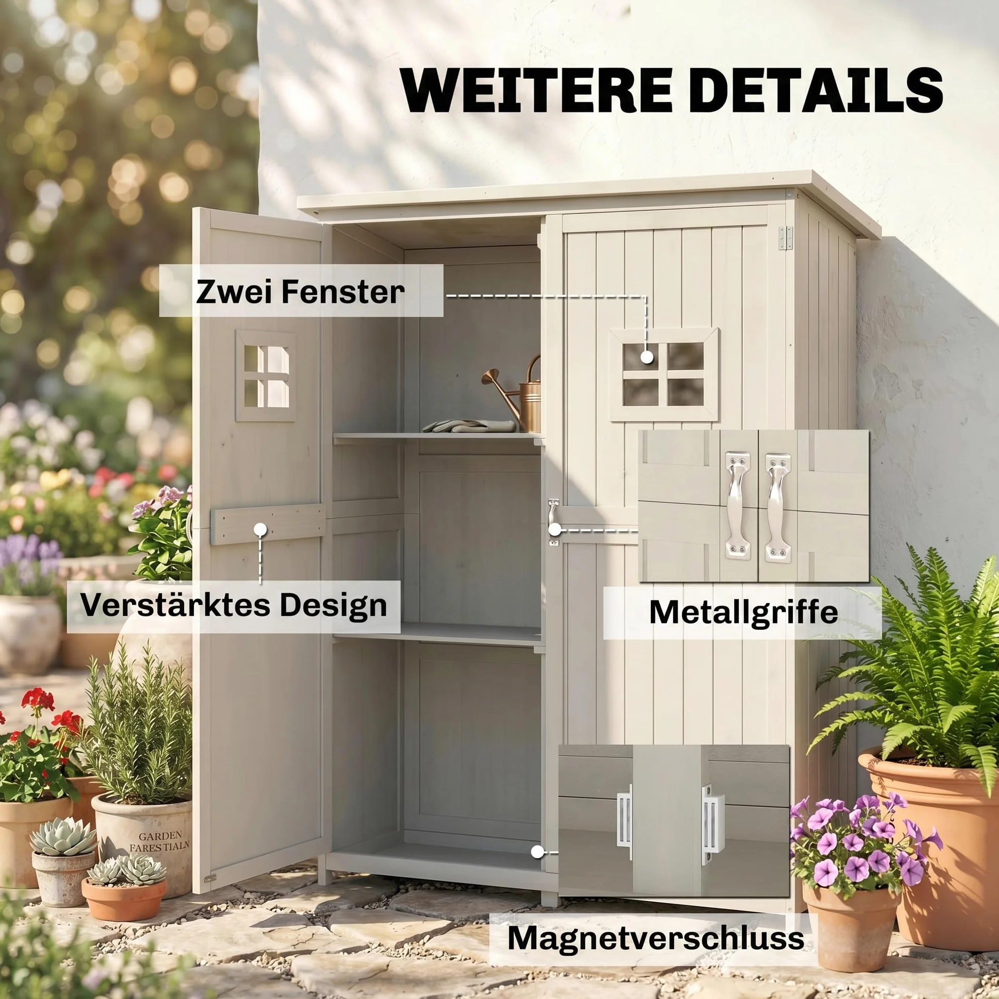Outsunny Abri de Jardin en Bois Armoire de Jardin 127,5L x 50l x 164H cm 2 étagères 2 Portes Toit bitumé étanche Bois Massif Sapin Gris