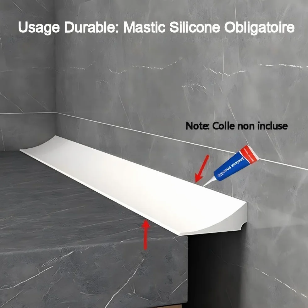 2M Bande d'étanchéité Silicone Pliable Barrage d'eau Seuil de Douche Joint Douche Barriere de Douche Retenue d'eau Anti Débordement pour Salle de Bain Evier Cuisine,25x15mm Blanc(Deux Côtés Adhésifs)