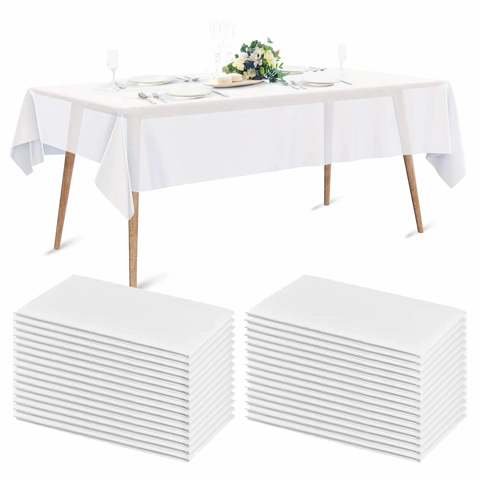 Nappes Jetables 150x280cm Imperméable PEVE Blanche Lot de 10 pour Fête Pique-Nique