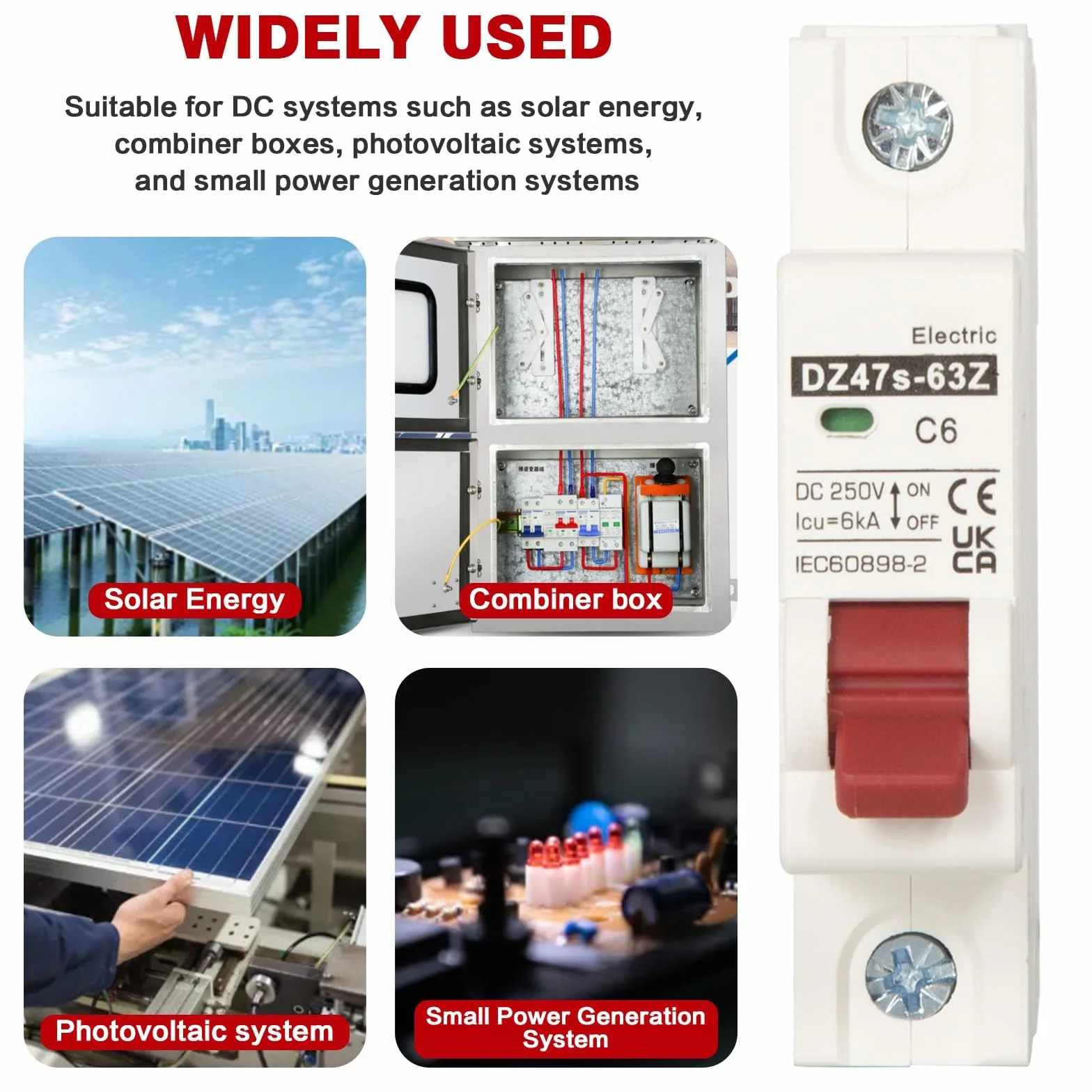 Jadeshay Disjoncteur Miniature 1P Disjoncteur 32A DC 12V-250V Mini Disjoncteur DC Photovoltaique de Protection Contre les Surcharges pour Système PV Solaire