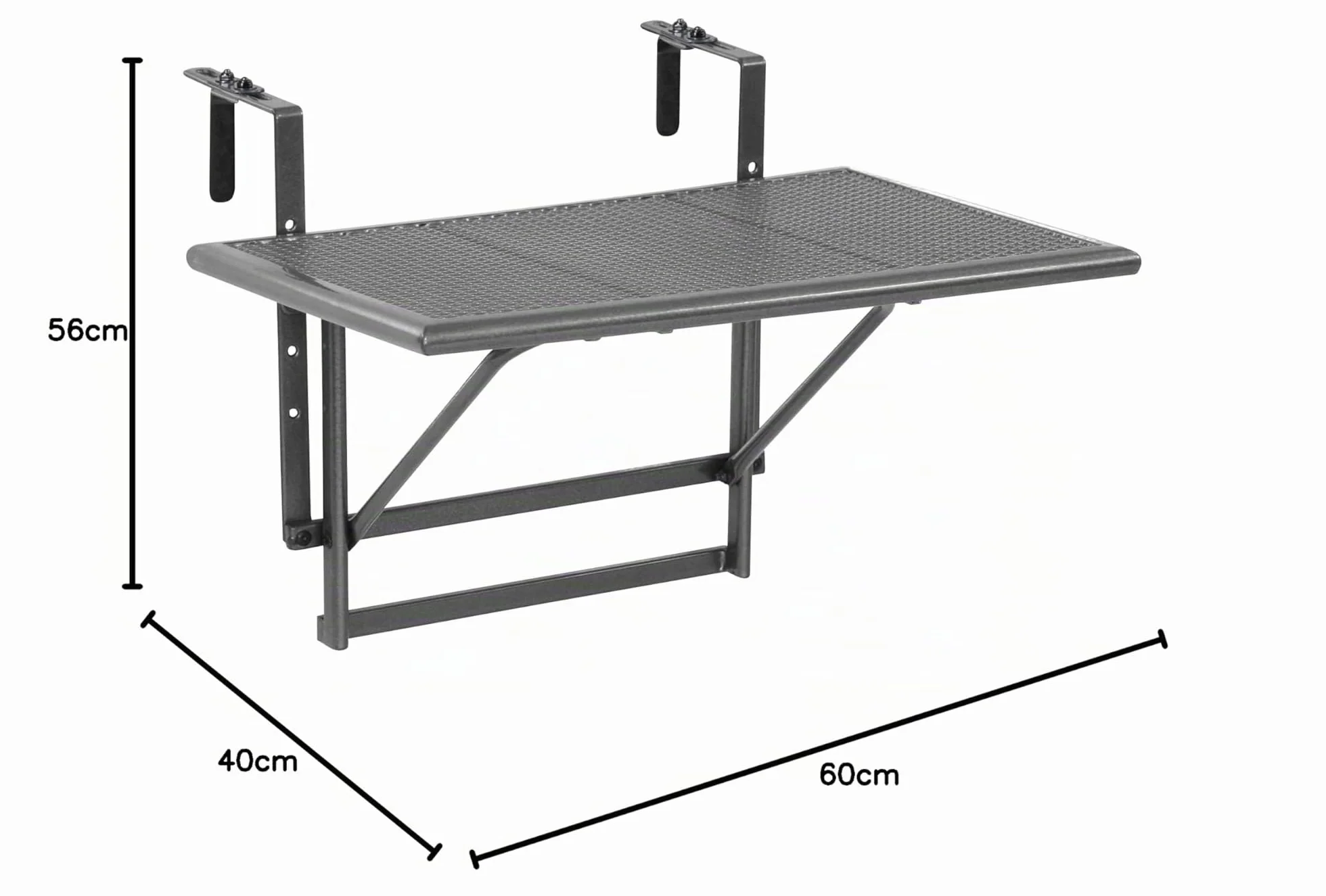 Greemotion Table de balcon suspendue Toulouse 40 x 60 cm gris métal rabattable pliante murale 2 personnes hauteur réglable