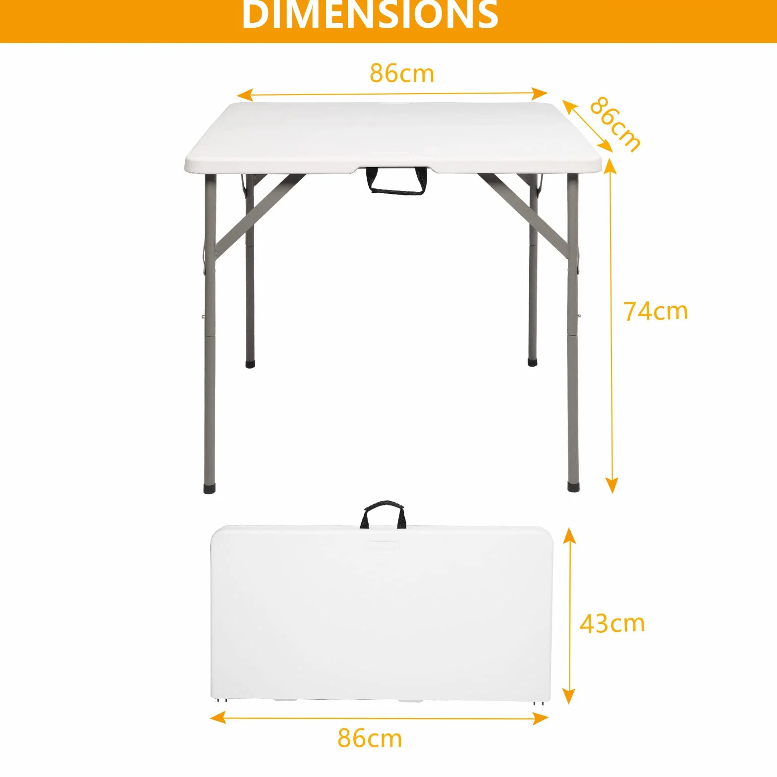 Bonnlo Table de Camping Pliante avec Poignée, Table de Jardin Carrée en Plastique 86x86x74 cm Blanc