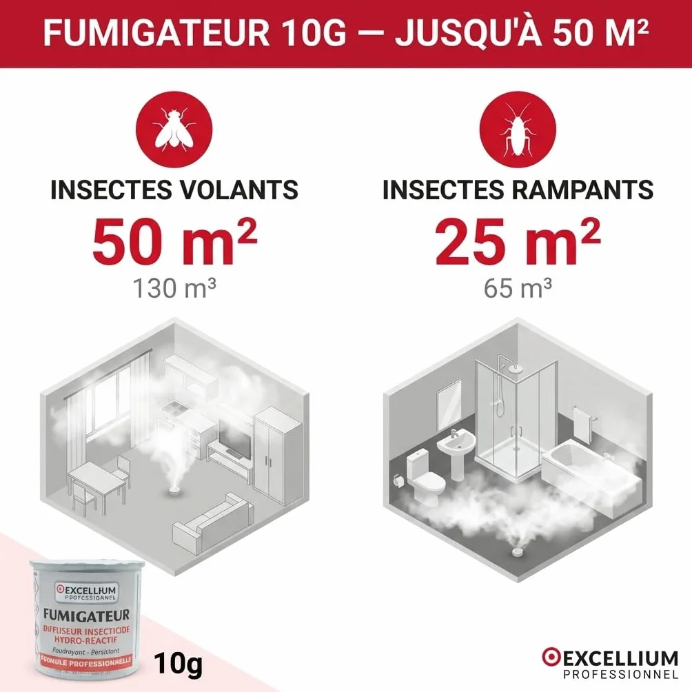 EXCELLIUM PROFESSIONNEL Fumigateur Insecticide Hydro-Réactif 10g 25-50m²