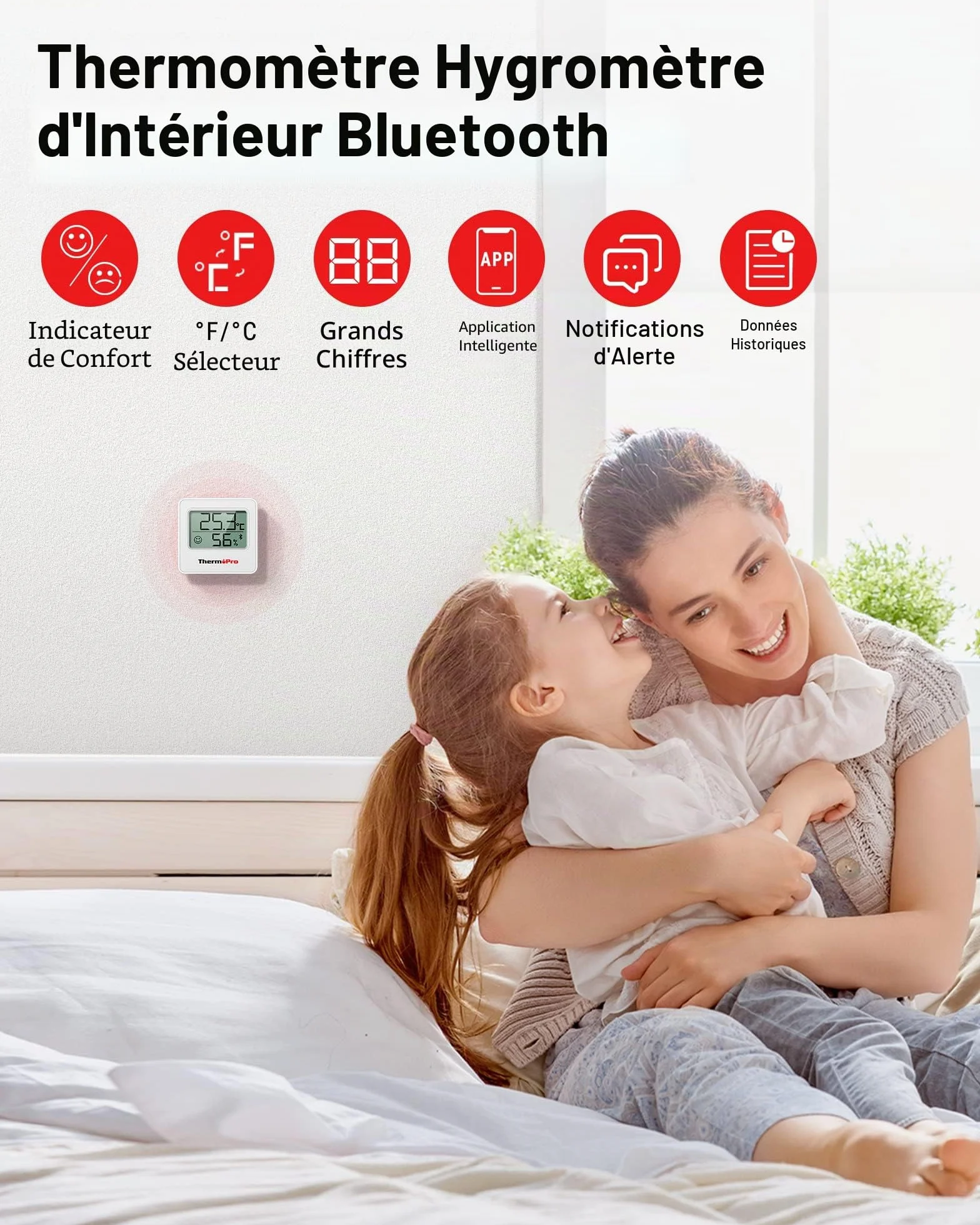 Thermopro TempPro TP357 3 Pièces Hygromètre Intérieur Connecté Bluetooth Thermomètre Intérieur