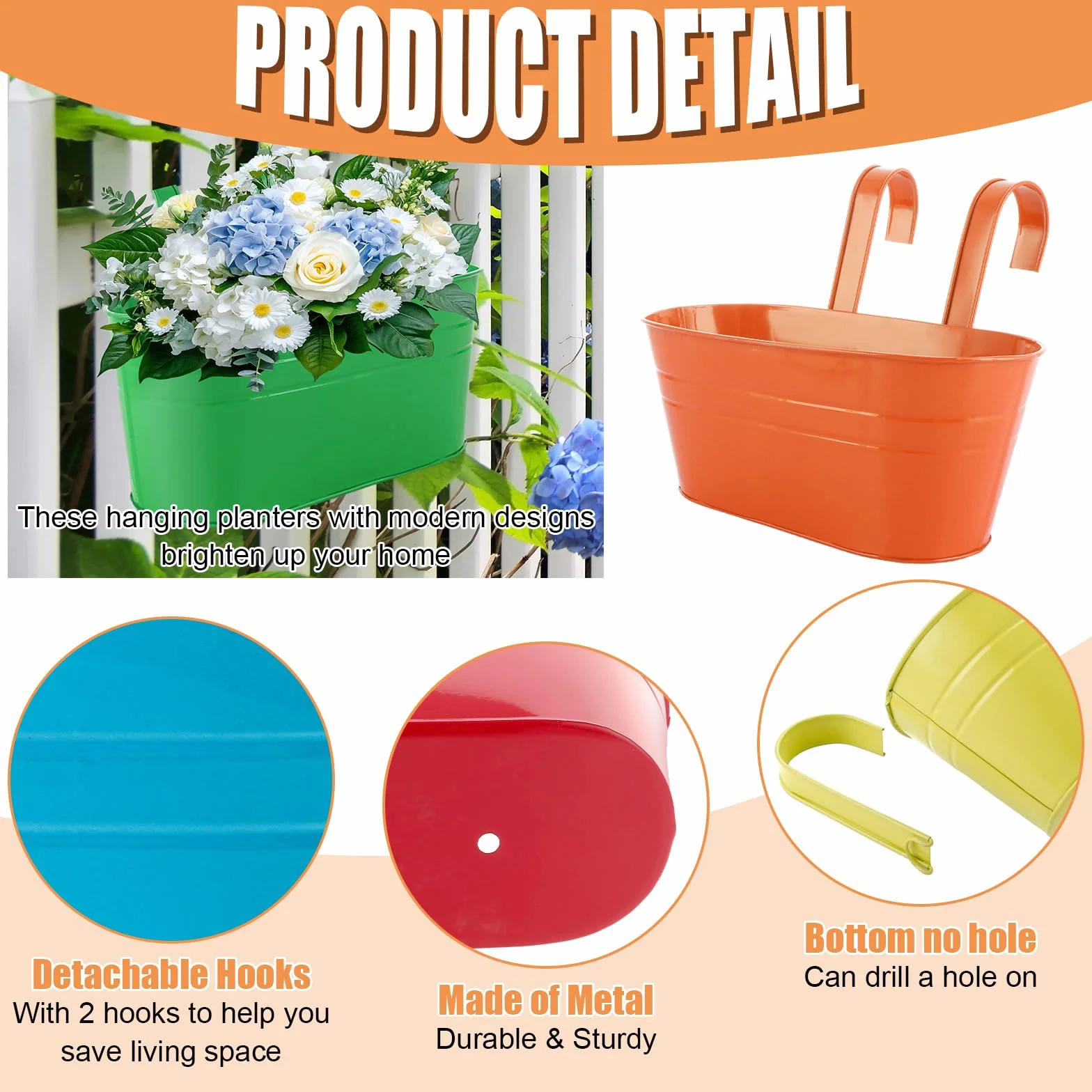 Lot de 6 pots de fleurs suspendus en métal 27,5 cm Multicolore