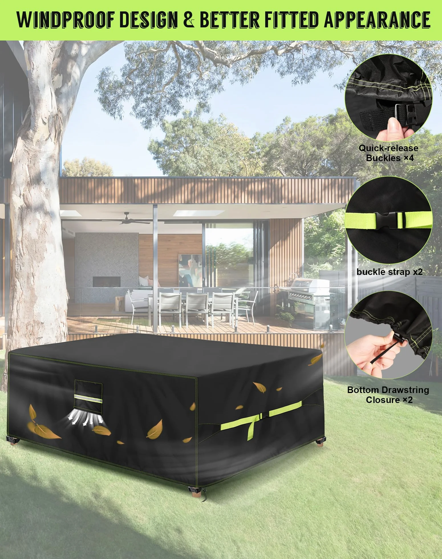 Housse Table De Jardin 420D Oxford Tissu 220x110x70cm Imperméable Anti-UV Coupe-Vent