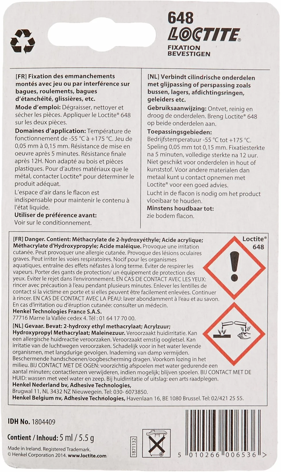 Loctite 648 Produit de fixation – haute résistance (vert) 5ml