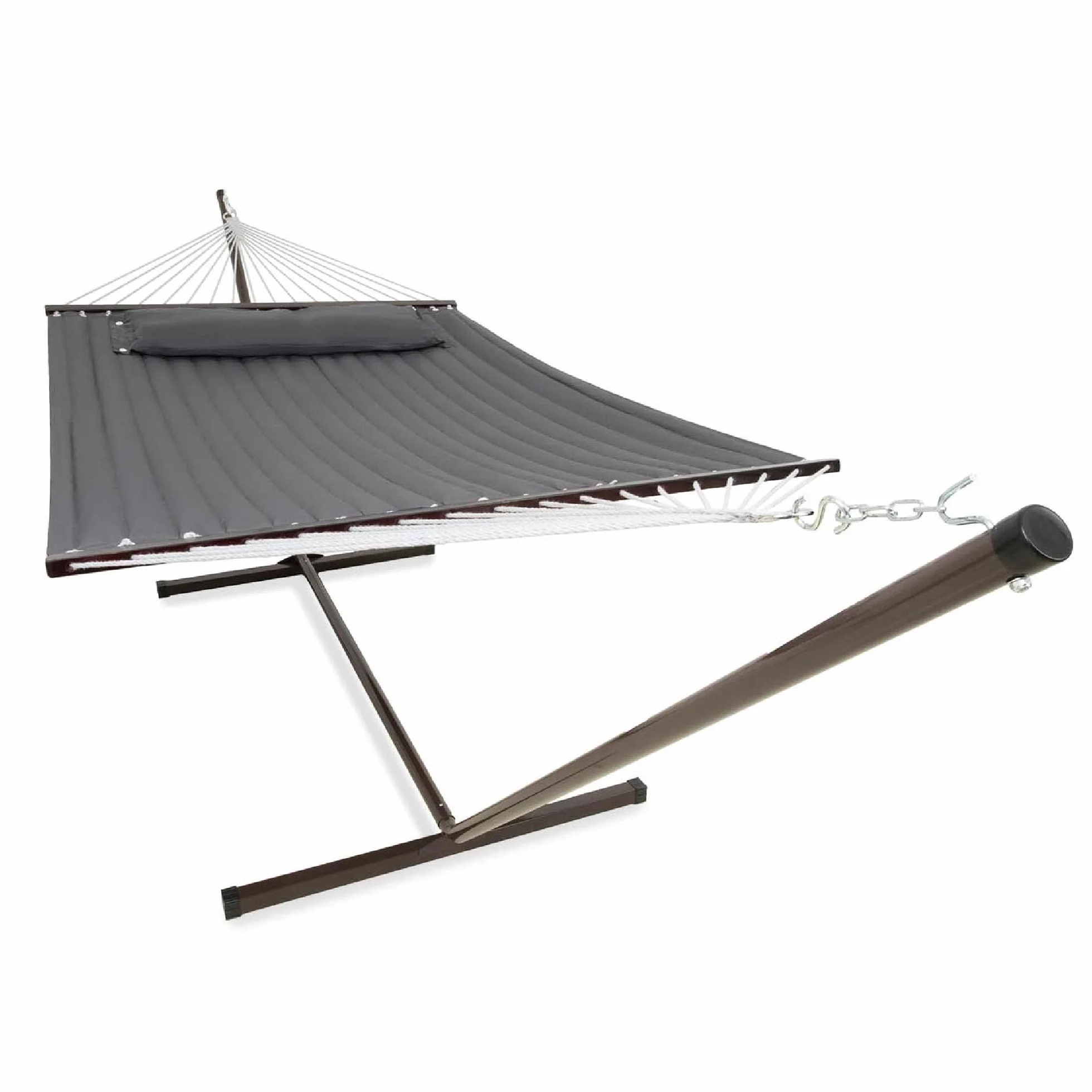 Hamac sur Pied 2 Places avec Coussin, Double Portable, Support Acier, Charge 200 Kg, Hauteur Réglable
