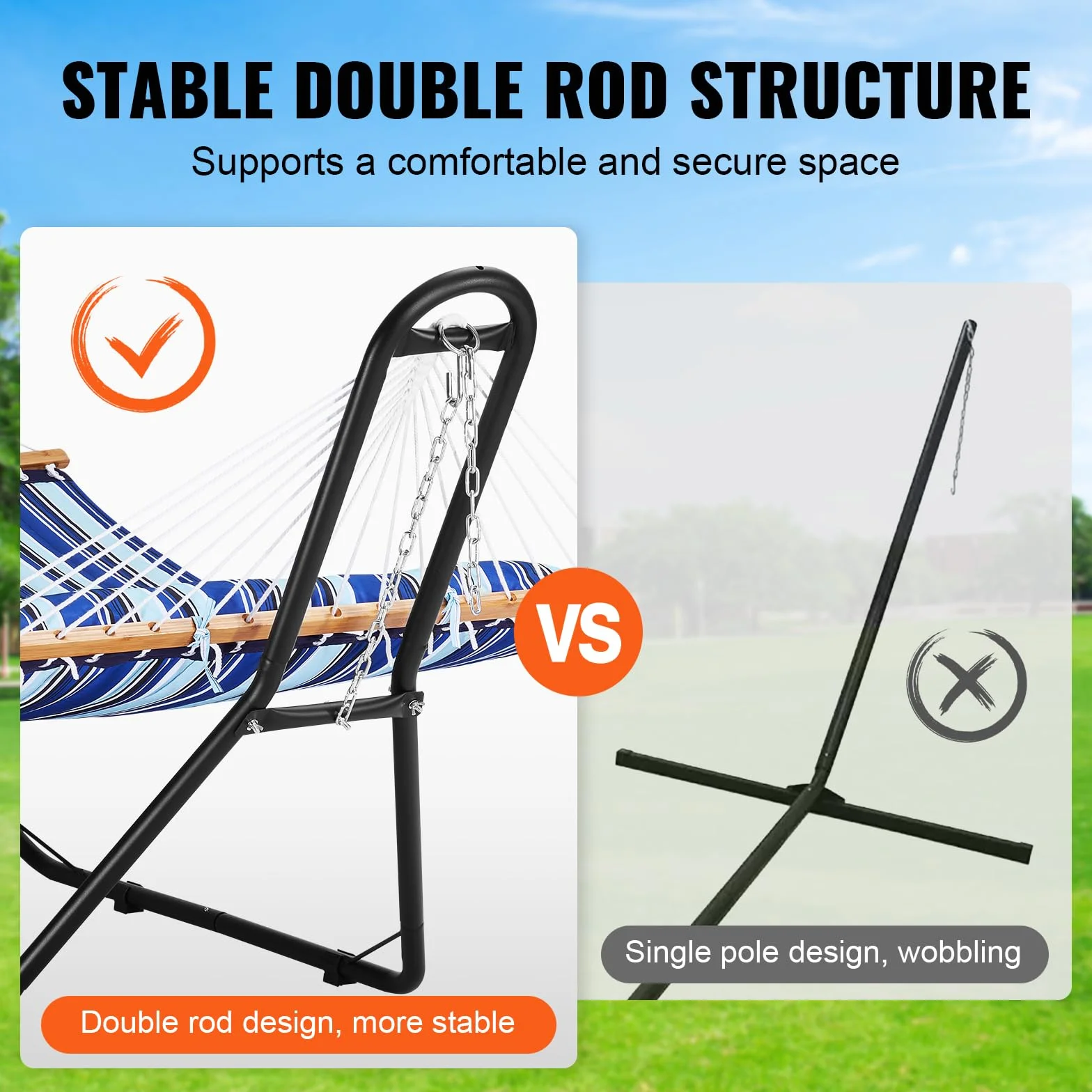 VEVOR Support de Hamac Portable, Charge 204 kg, Cadre Universel en Acier pour Hamacs 2,1-3,9 m