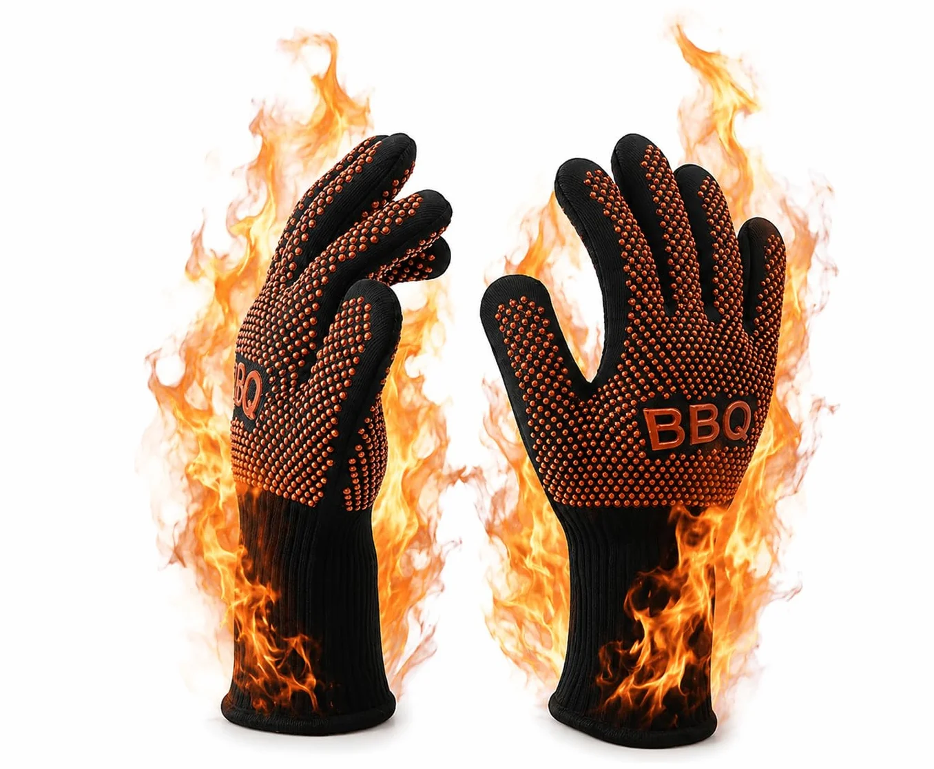 Nutrichef Gants de Barbecue Thermiques Anti Chaleur 800°C, Gants de Cuisine Anti Brûlure avec Silicone Antidérapant