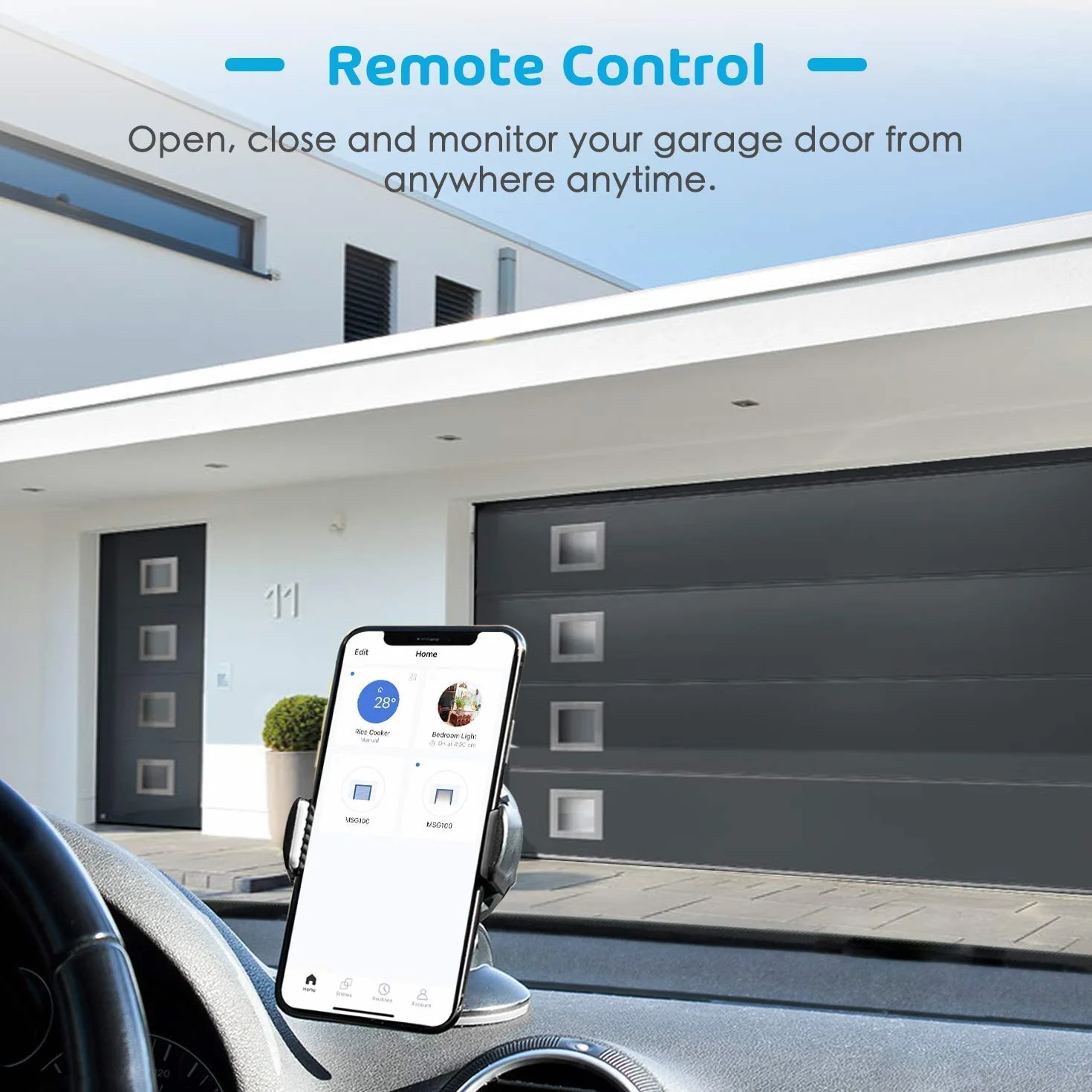 Flysocks Ouvre-Porte de Garage Connecté WiFi, Télécommande de Porte Intelligent Compatible avec Alexa et Google Home, Contrôle à Distance, Commande Vocale et Programme de Temps par APP