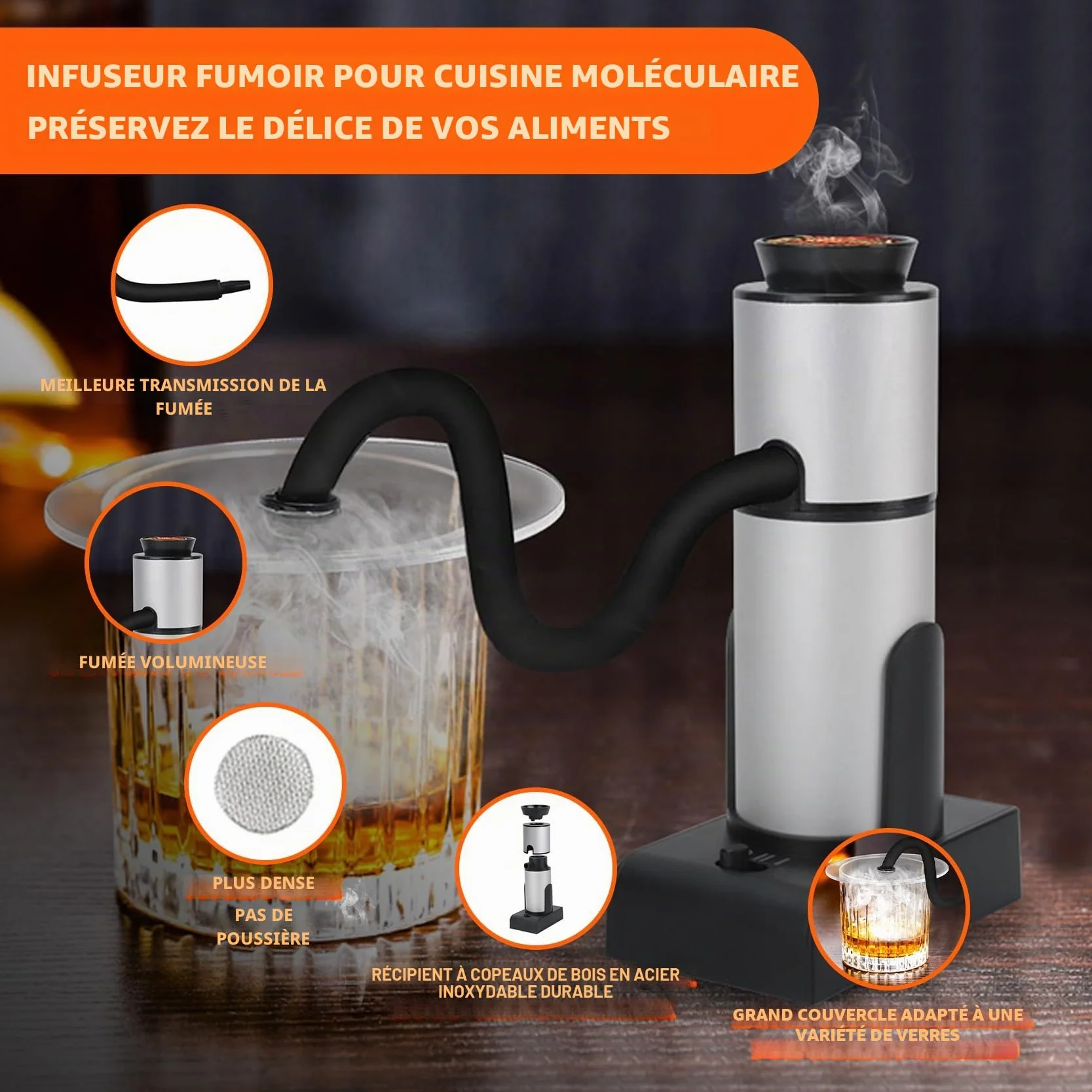 Fumoir à Aliments en Bois Portable avec Copeaux de Bois pour Viande, Saumon, Fromage, Barbecue