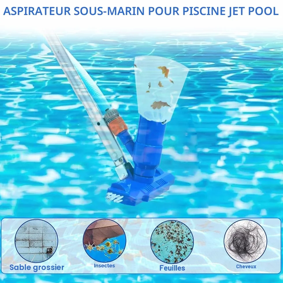 Aspirateur Piscine Balai, Kit Nettoyage Piscine avec Manche Télescopique 2.1M et Brosse
