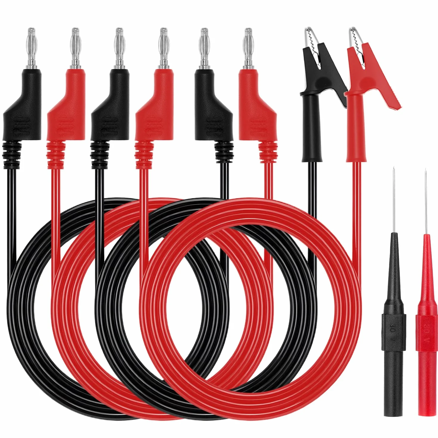 QWORK® Kit de fils de test multimètre, cordons de test à fiche banane de 1 m, cordons pour pinces crocodiles, aiguilles remplaçables