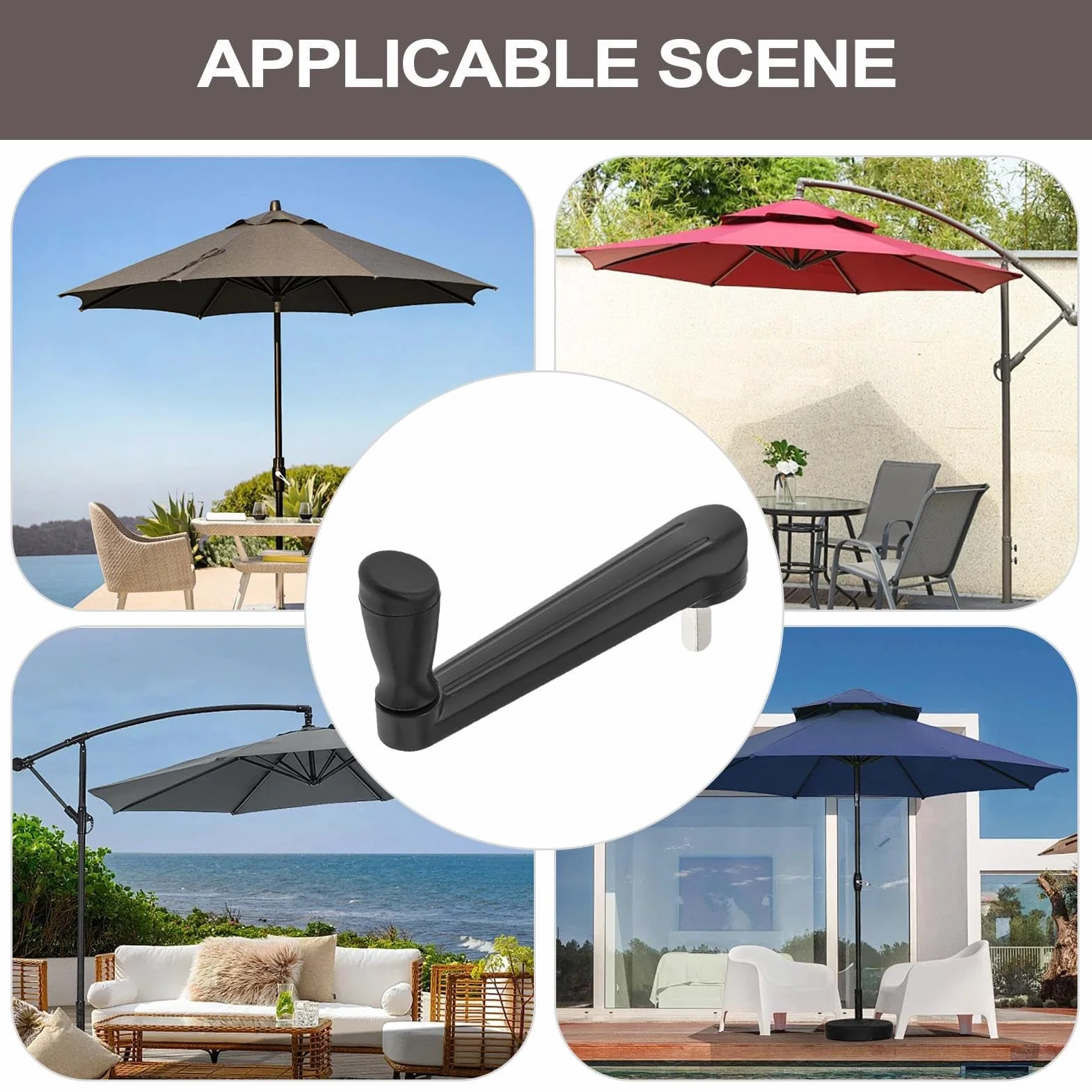 Pièces De Rechange Pour Parasol De Terrasse | Manette De Remplacement Pour Ombrelle Extérieure | Accessoires de Toile avec Manivelle Ergonomique pour Plage, Jardin, Parc et Terrasse