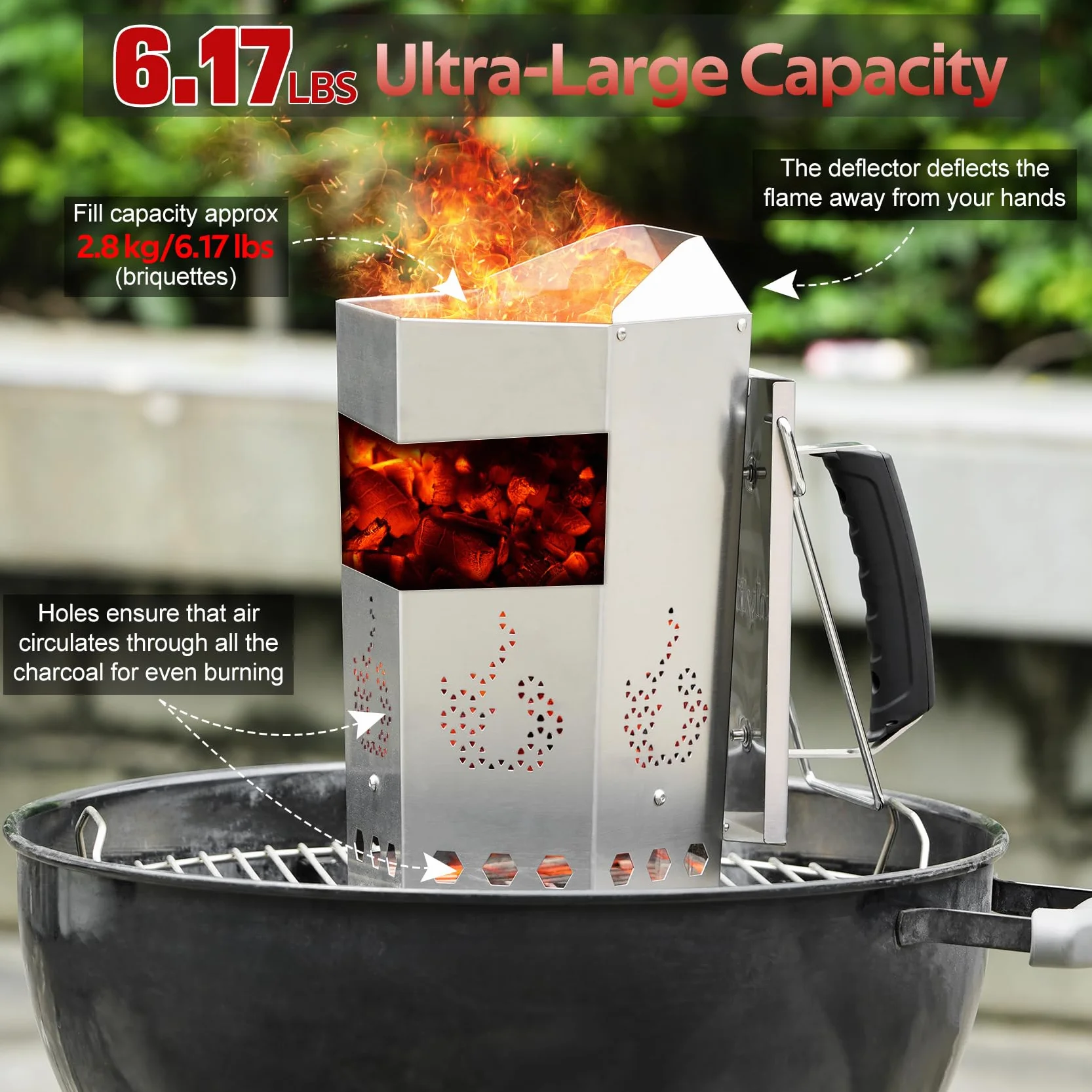 onlyfire Démarreur de Cheminée en Acier Inoxydable, Démarreur Rapide au Charbon pour Grillades