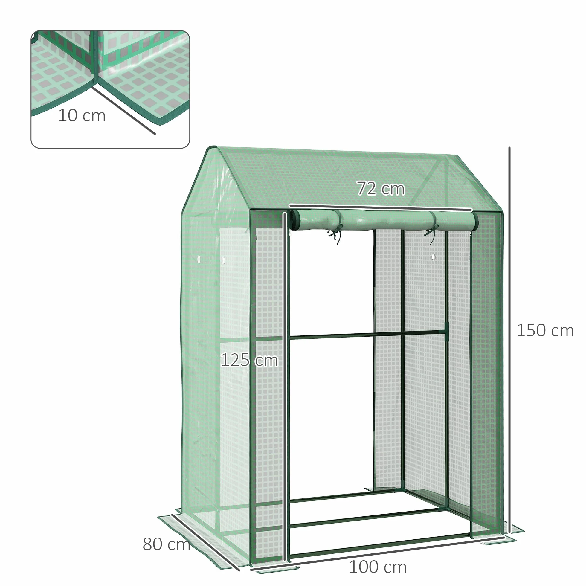 Outsunny Serre de Jardin PE 135 g/m² Châssis Acier 2 Portes zippées 100 x 80 x 150 cm Vert