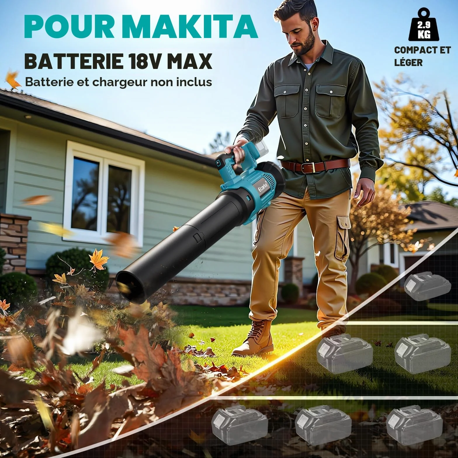 Souffleur sans Fil 500CFM Compatible Makita 18V, Moteur sans Balais, 150MPH