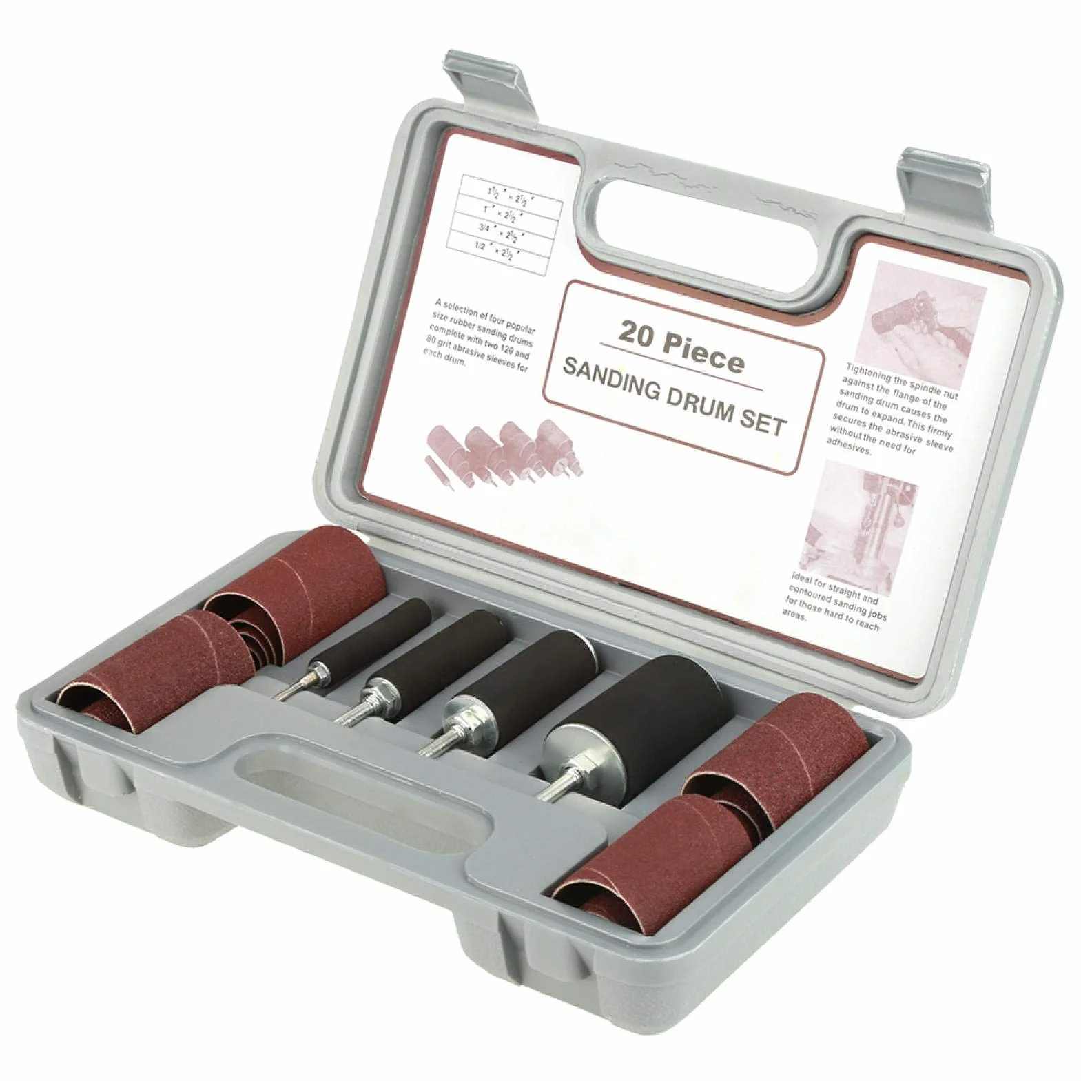 Kit de ponceuse à tambour, ensemble d'outils de ponceuse à tambour de ponçage de broche avec étui pour perceuse à colonne 20 pièces
