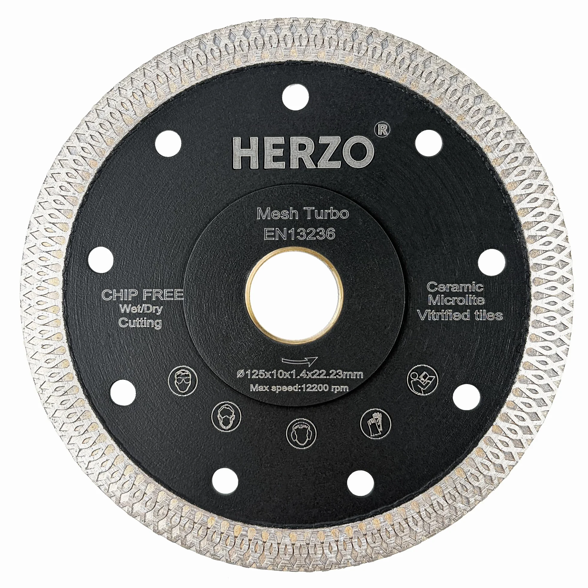 HERZO Disque Diamant 125 mm x 22,23 mm pour Carrelage - Disque Diamant 125 mm pour Carrelage, Grès Cérame, Porcelaine et Céramique