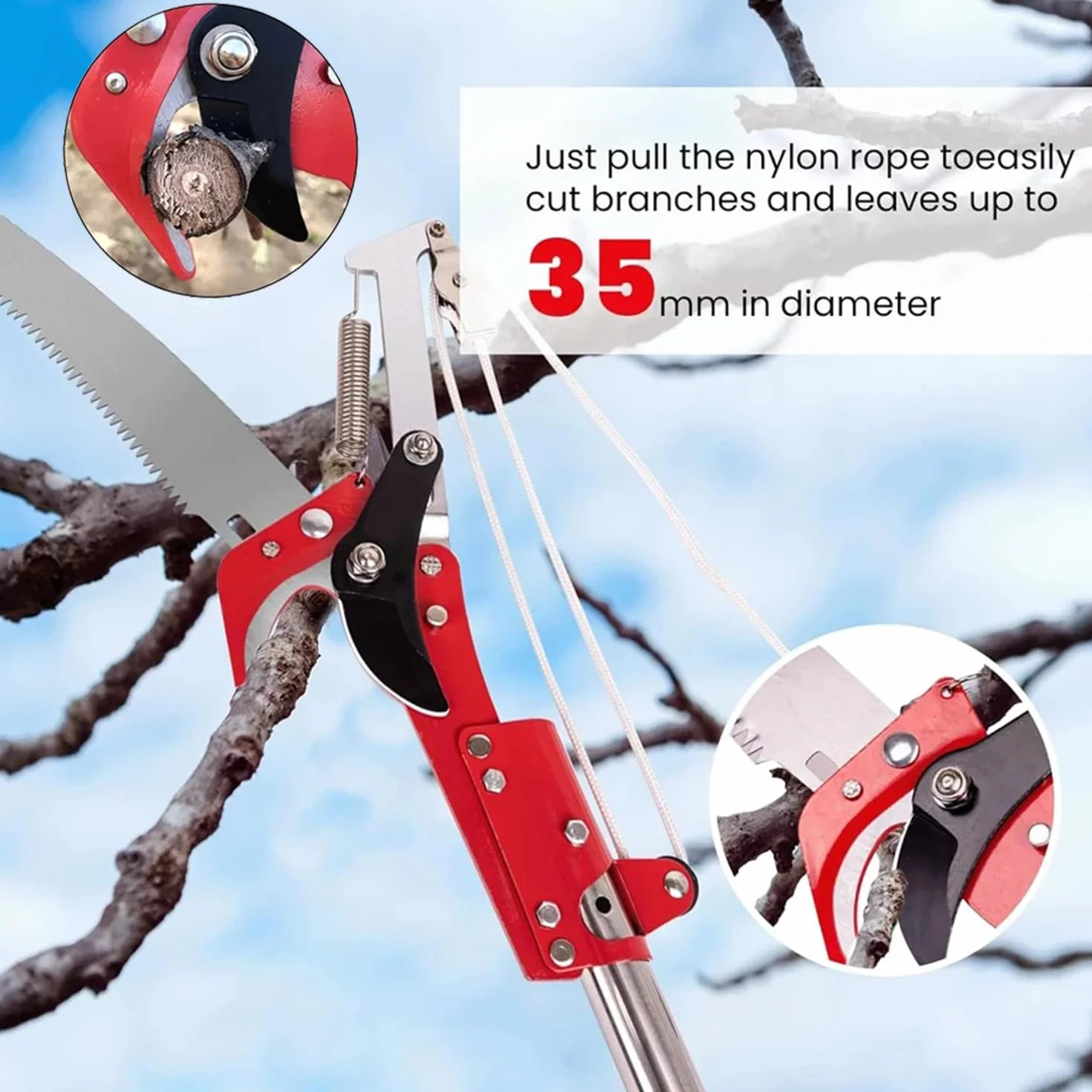 Coupe Branche Telescopique,Scie d'Élagage Manuelle,Secateur Telescopique Réglable En Hauteur Sur 5 m,Avec 10 Poteaux Alliage Aluminium Pour Élagage Coupe Branches Hautes Palmiers Arbustes(Bleu)