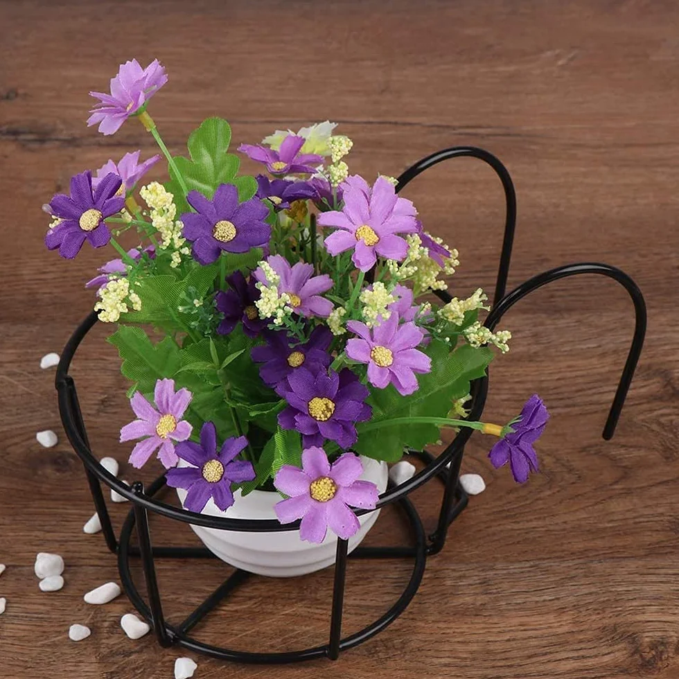 Support Fleurs Rond Crochet Jardinière Balcon Pot Métal Suspendu 2 Pièces
