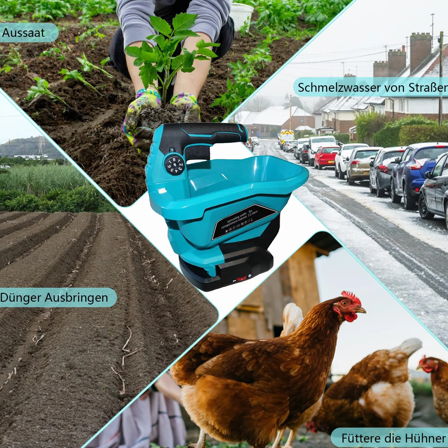 Makita 18 V Épandeur d'Engrais Portable 3,3 L 6 Réglages Vitesse 8 Réglages Angle 800 m²