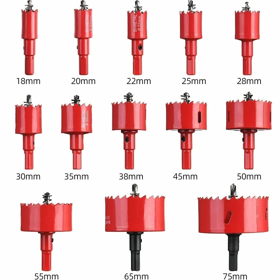 Flintronic Scie Cloche Bi-métal, Coffret de Trépan 13 PCS (avec 13 Mandrins, Clé Hexagonale et ressorts) Lame de Scie Ø18-75mm pour Percer Plastique, PVC, Bois, Panneaux Fibres, Métal Souple