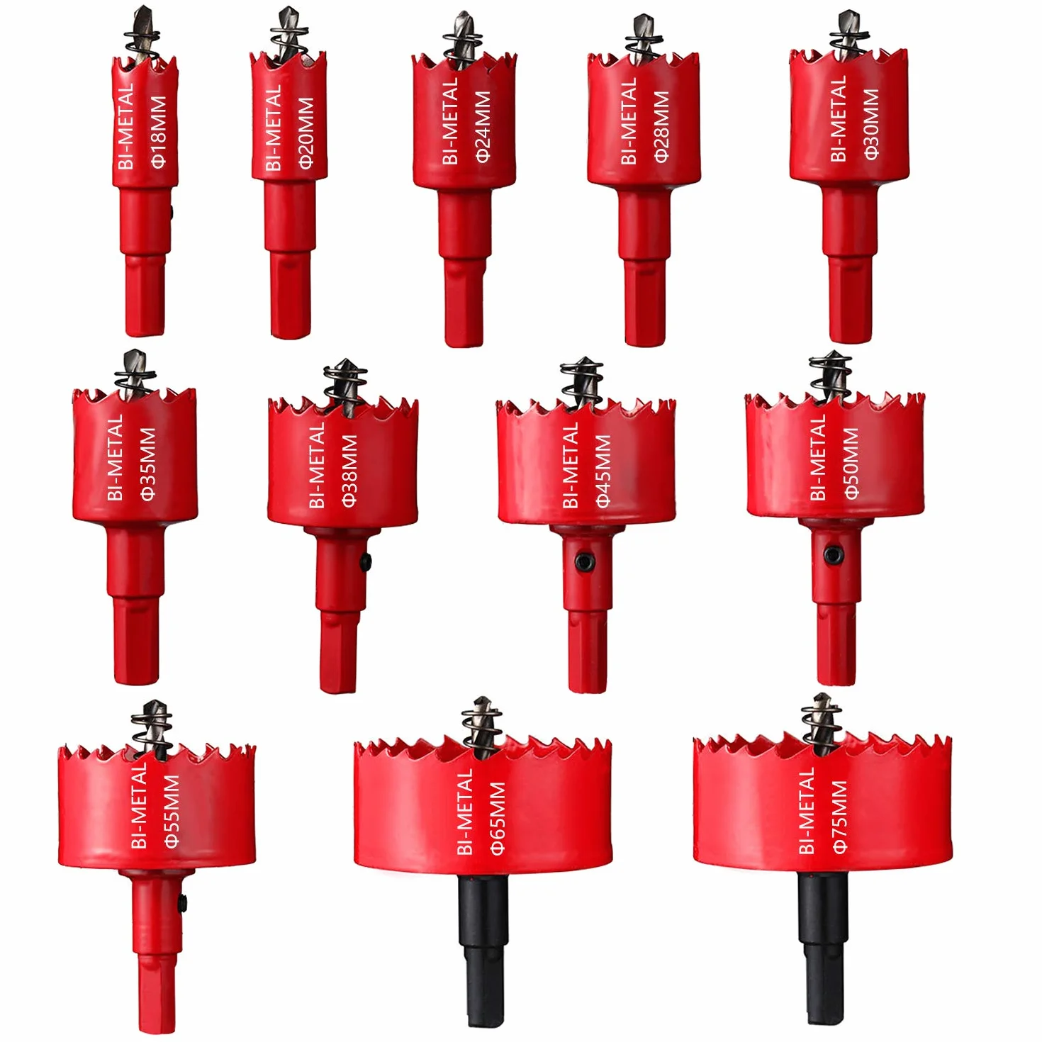 ASNOMY Lot de 12 scies-cloches bimétalliques de grande taille pour percer des panneaux, du plastique, des tuyaux, du bois, des panneaux de fibres, du métal souple 18-75 mm