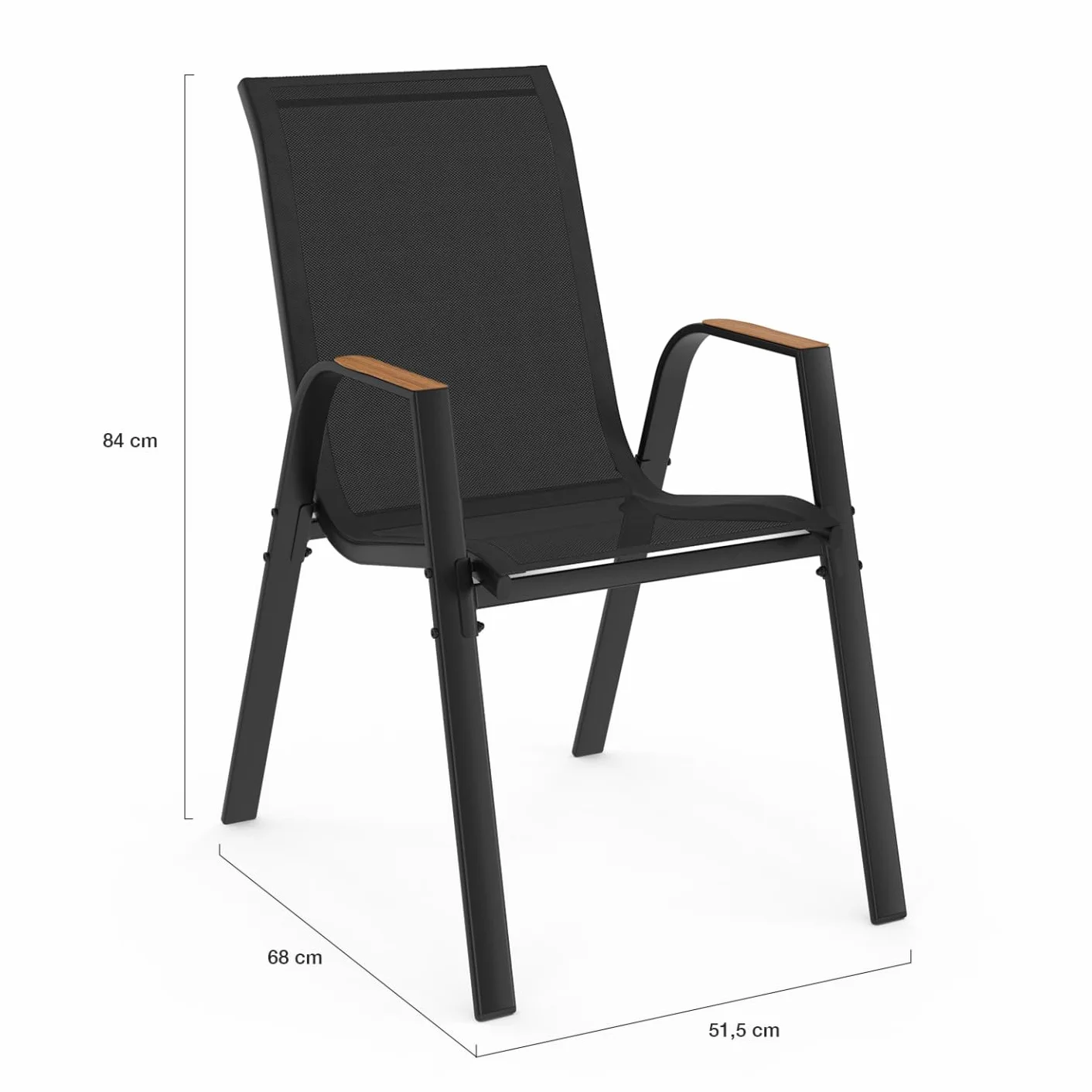 Salon de Jardin NOUMEA Table Extensible 135/270 cm Plateau Effet Bois 12 Chaises Empilables Noir Bois