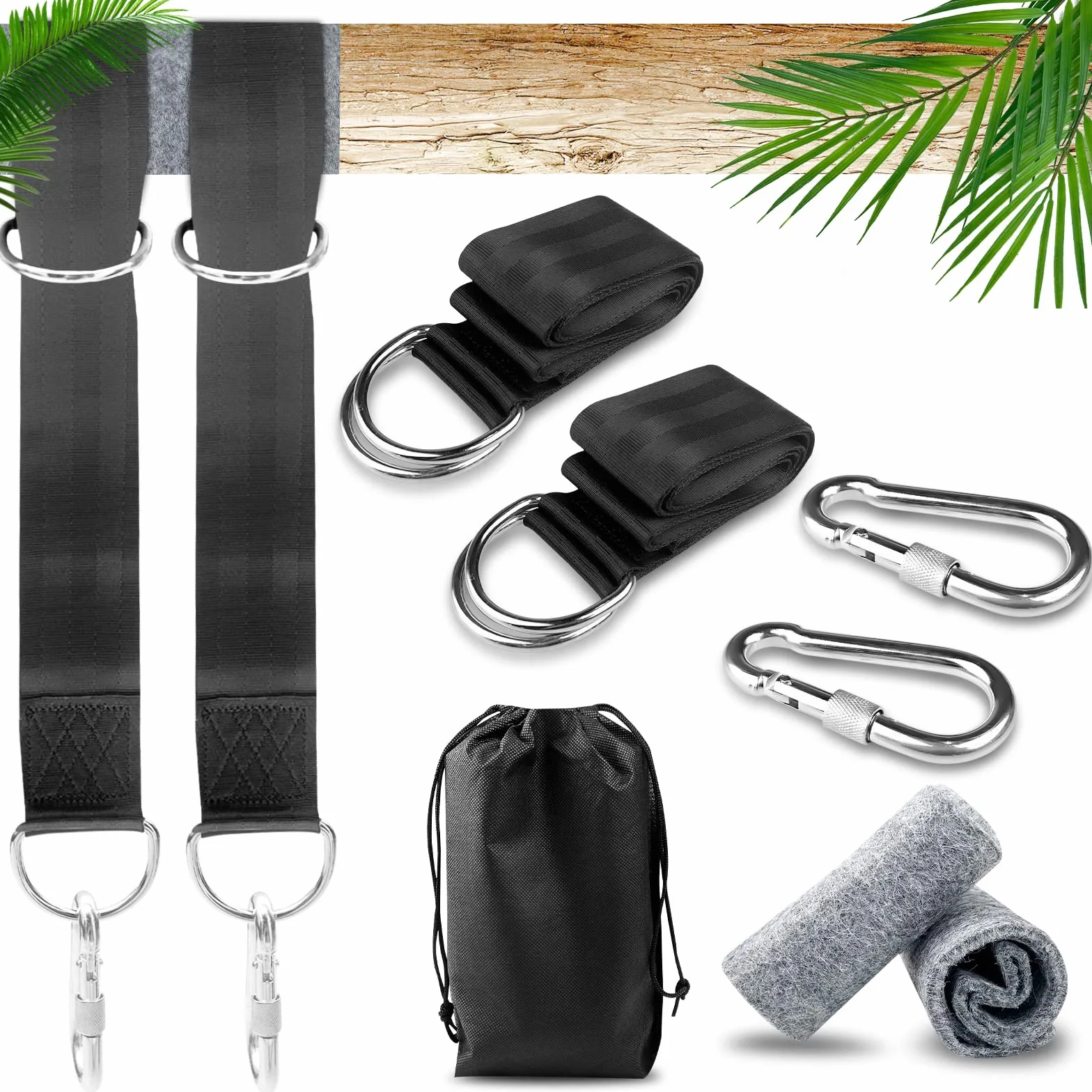 Fousenuk Sangle Hamac Fixation 400kg avec Sac de Rangement 2 Mousquetons Rembourrage Arbres