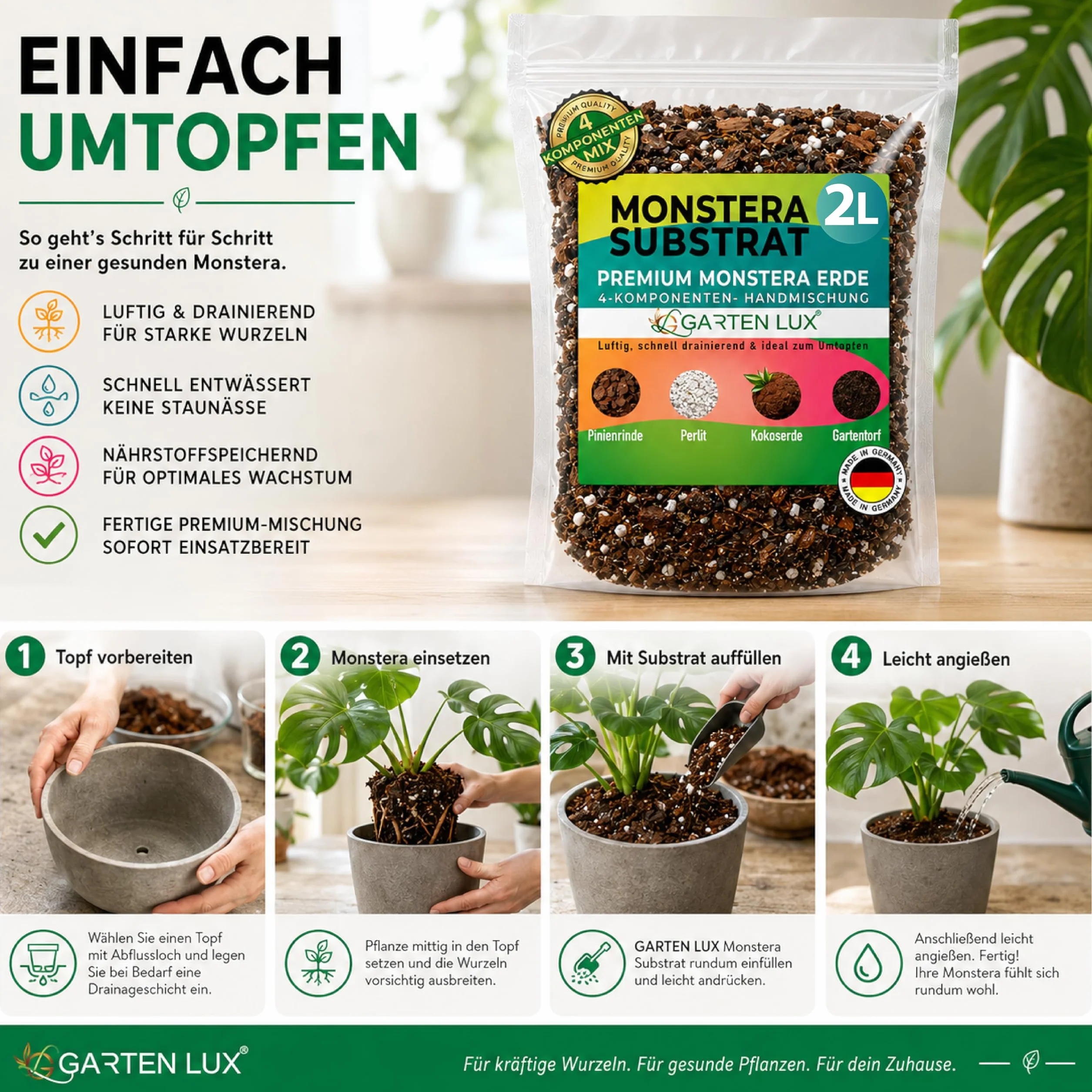 Monstera Terreau pour Plantes Carnivores 2 Litres - Sol à Drainage Rapide