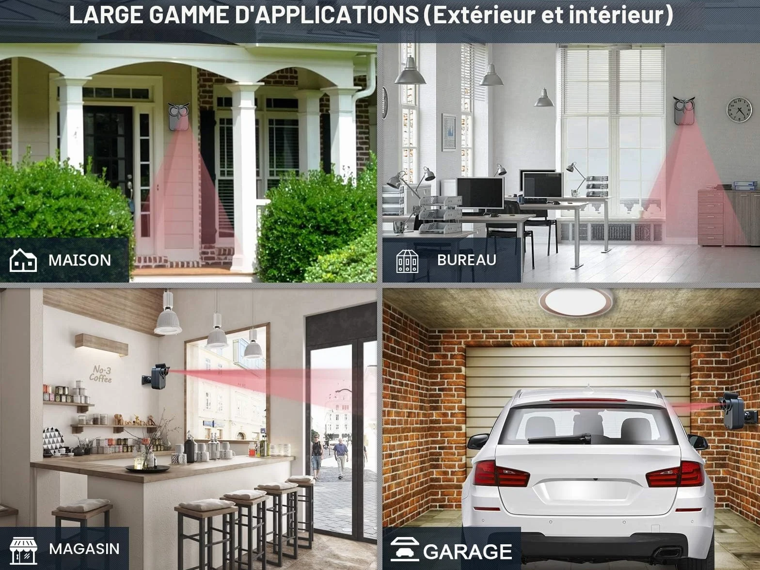 Alarme de sécurité d'allée sans fil à longue portée (800 m) - Détecteur de mouvement résistant aux intempéries - Surveillance et protection extérieures et intérieures - 1 récepteur et 2 détecteurs