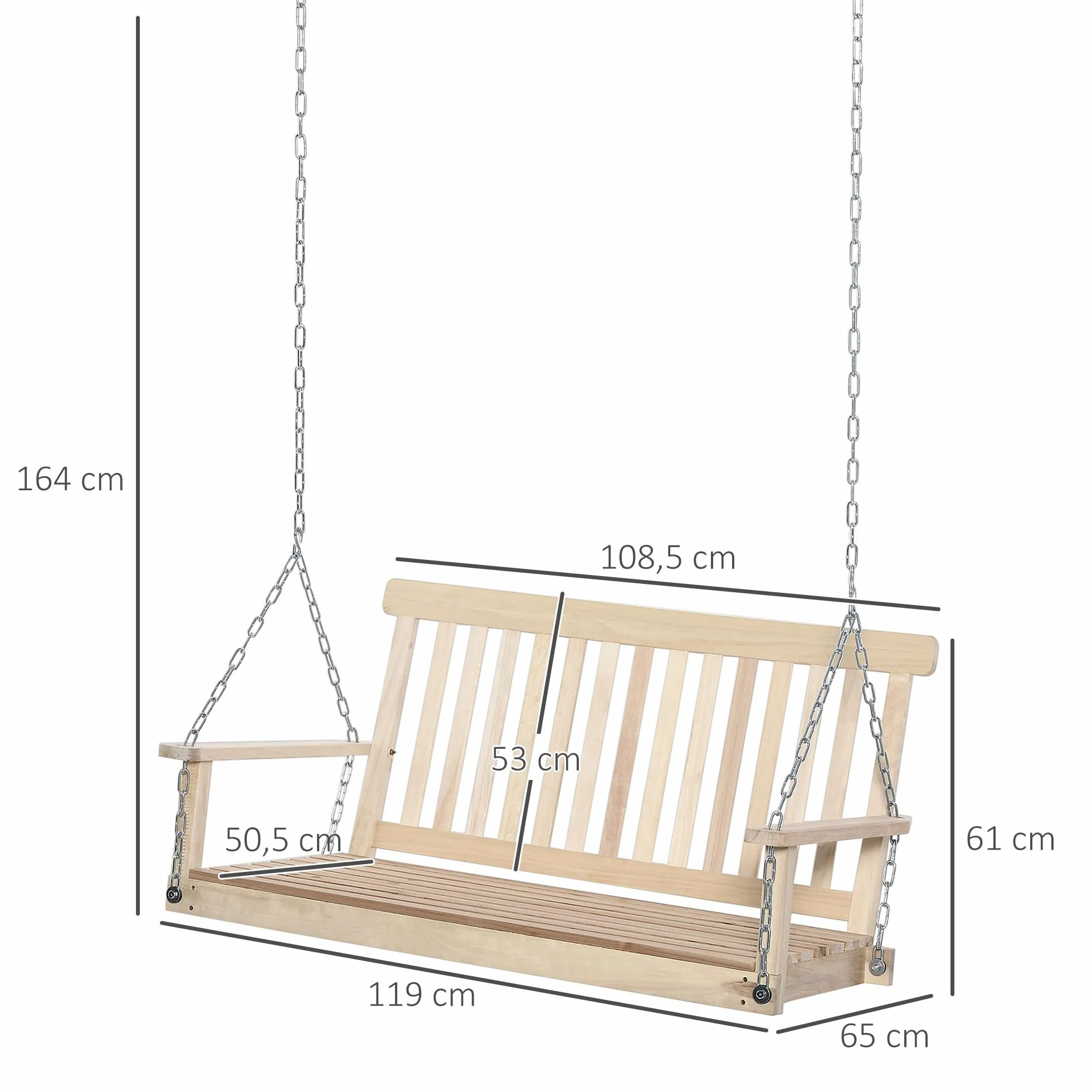 Outsunny Balançoire de Jardin 2 Places Suspendue 200 kg Bois Naturel