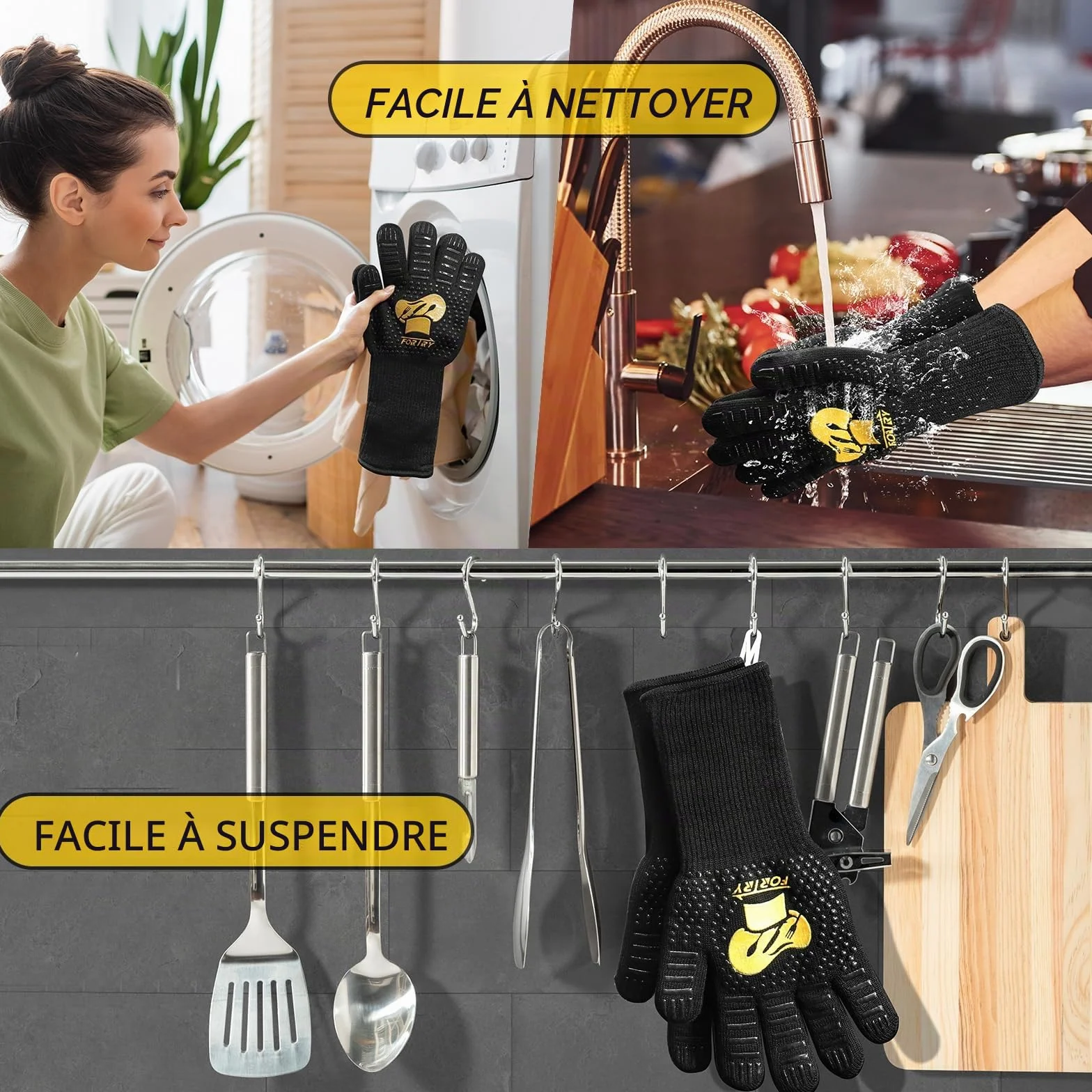 Gant Barbecue Anti Chaleur 800°, Four antidérapants, Cuisson Cuisine Respirants, ignifuges, pour BBQ L-XXL