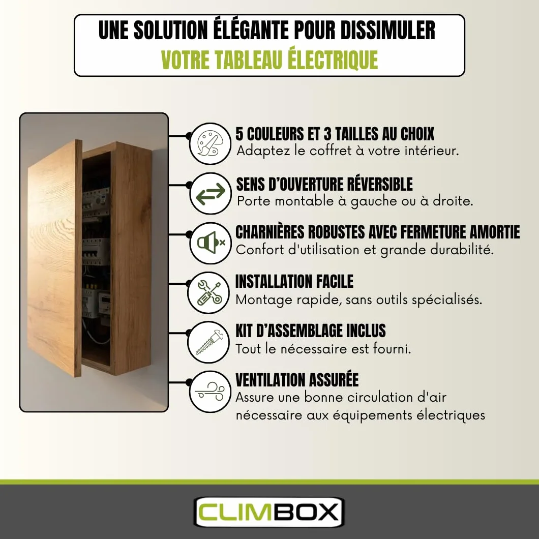 Générique Cache Tableau Électrique, Cache Compteur Électrique, Coffret d’Habillage Tableau Électrique – H 95 cm, L 35 cm, P 14 cm – Blanc