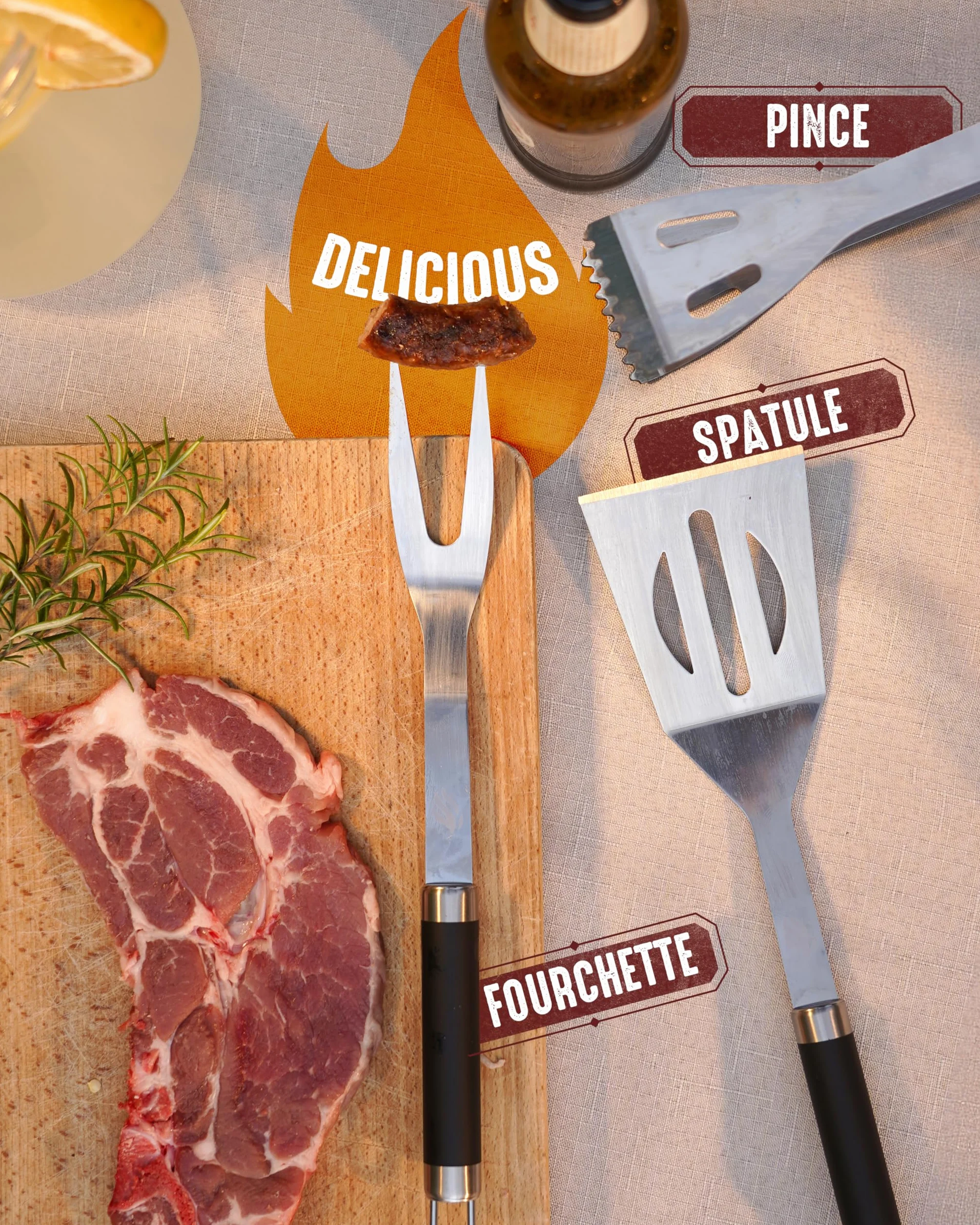 HORUS 23® Kit Barbecue Professionnel 4 Ustensiles Inox avec Gant Ignifuge Coffret Cadeau
