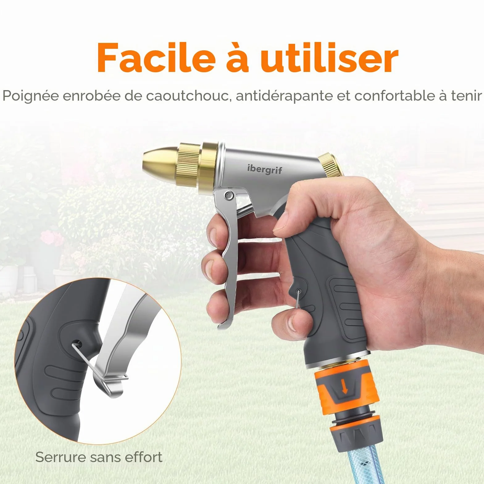 Ibergrif M20284 Pistolet d'arrosage avec buse en laiton 4 modes