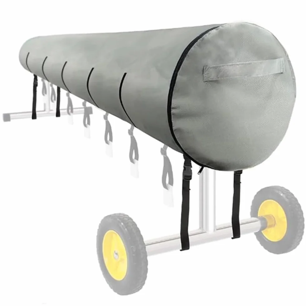 Bâche Protection Piscine 420D Oxford Étanche Anti-UV Anti-Vent 18FT Gris